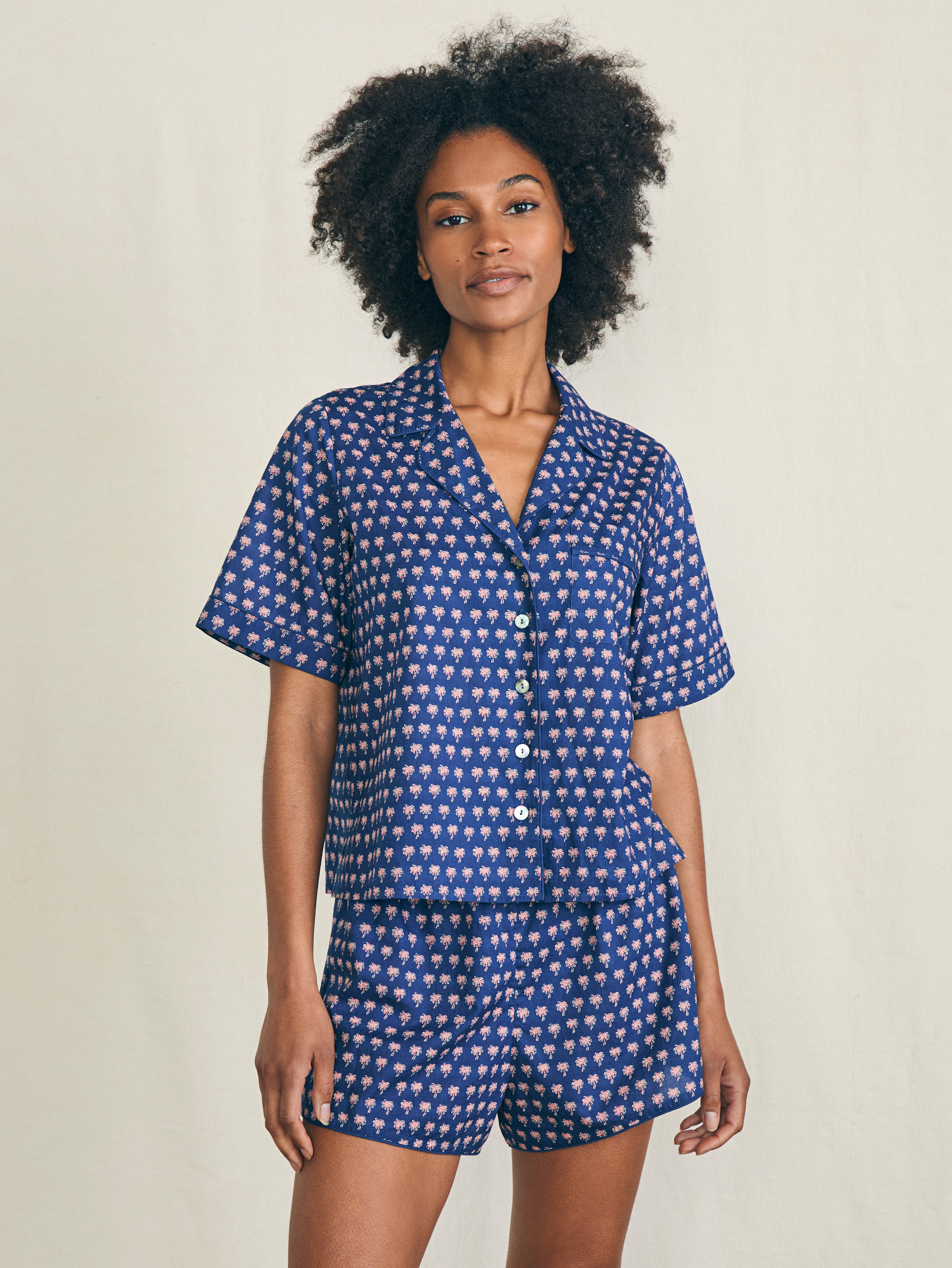 Tropical Cotton Pajama Set - Navy Paradise Palm