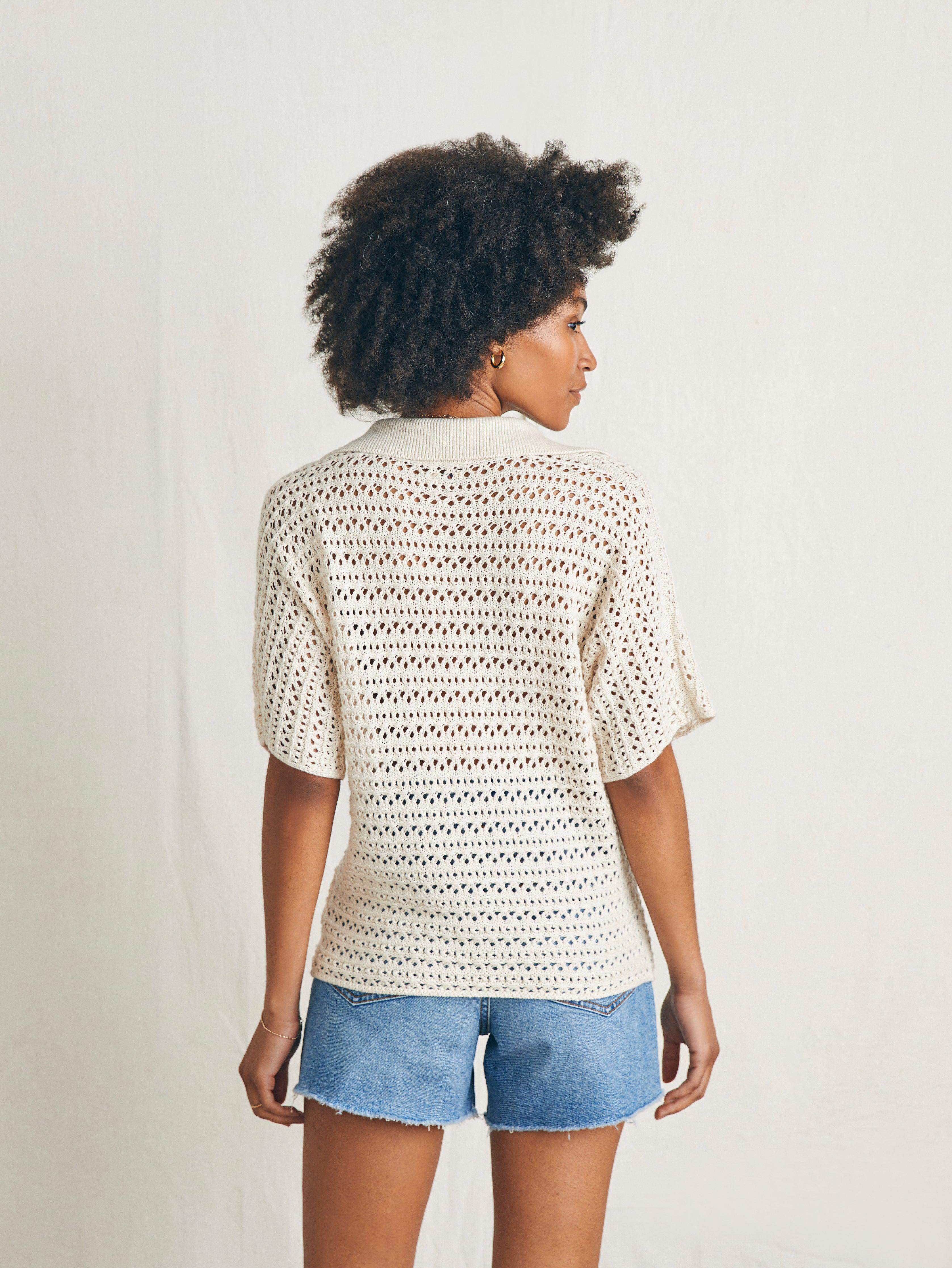 Nusa Crochet Polo Sweater - Birch