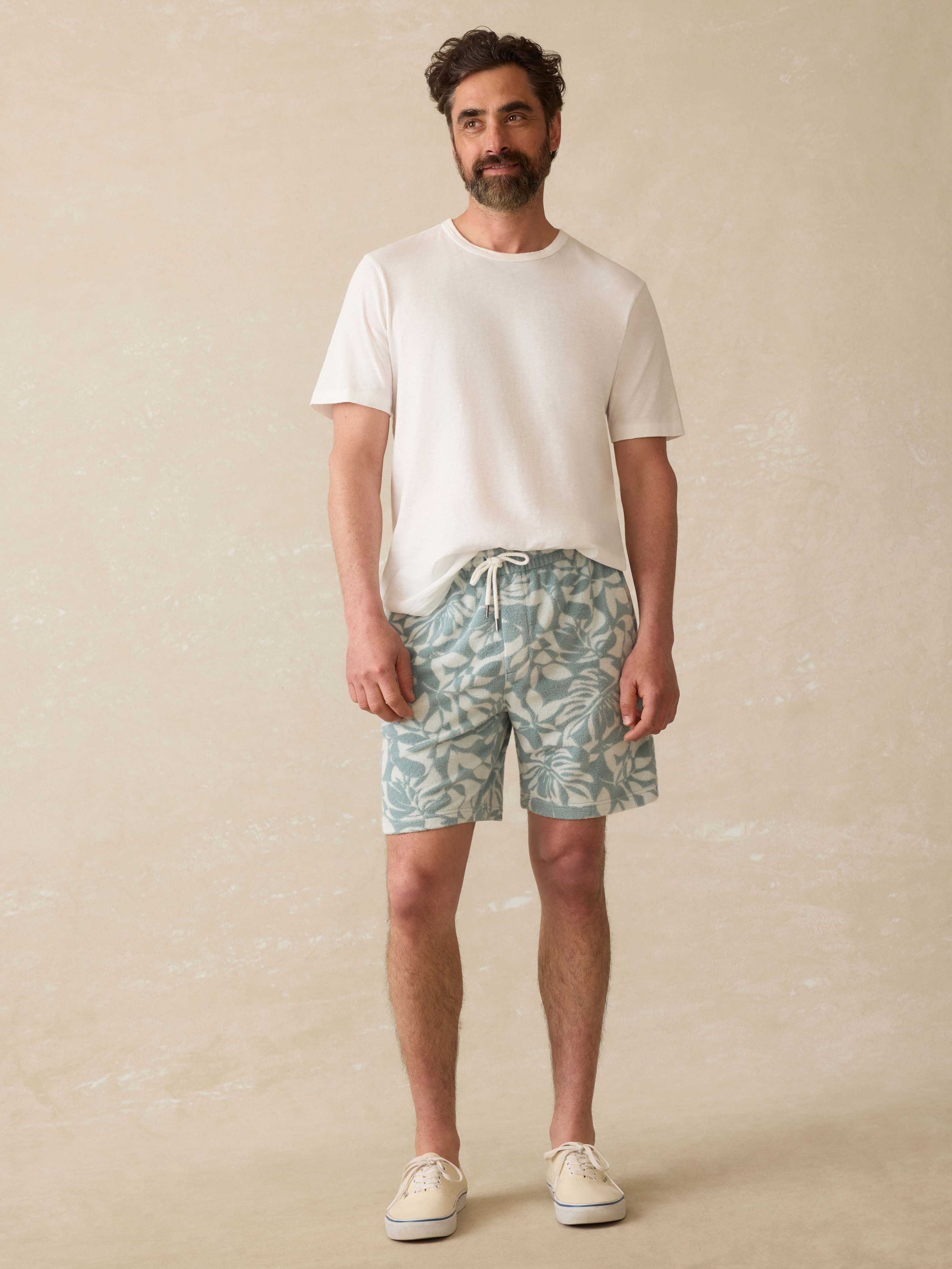 Cabana Towel Terry Sweatshort - Poolside Foliage Teal