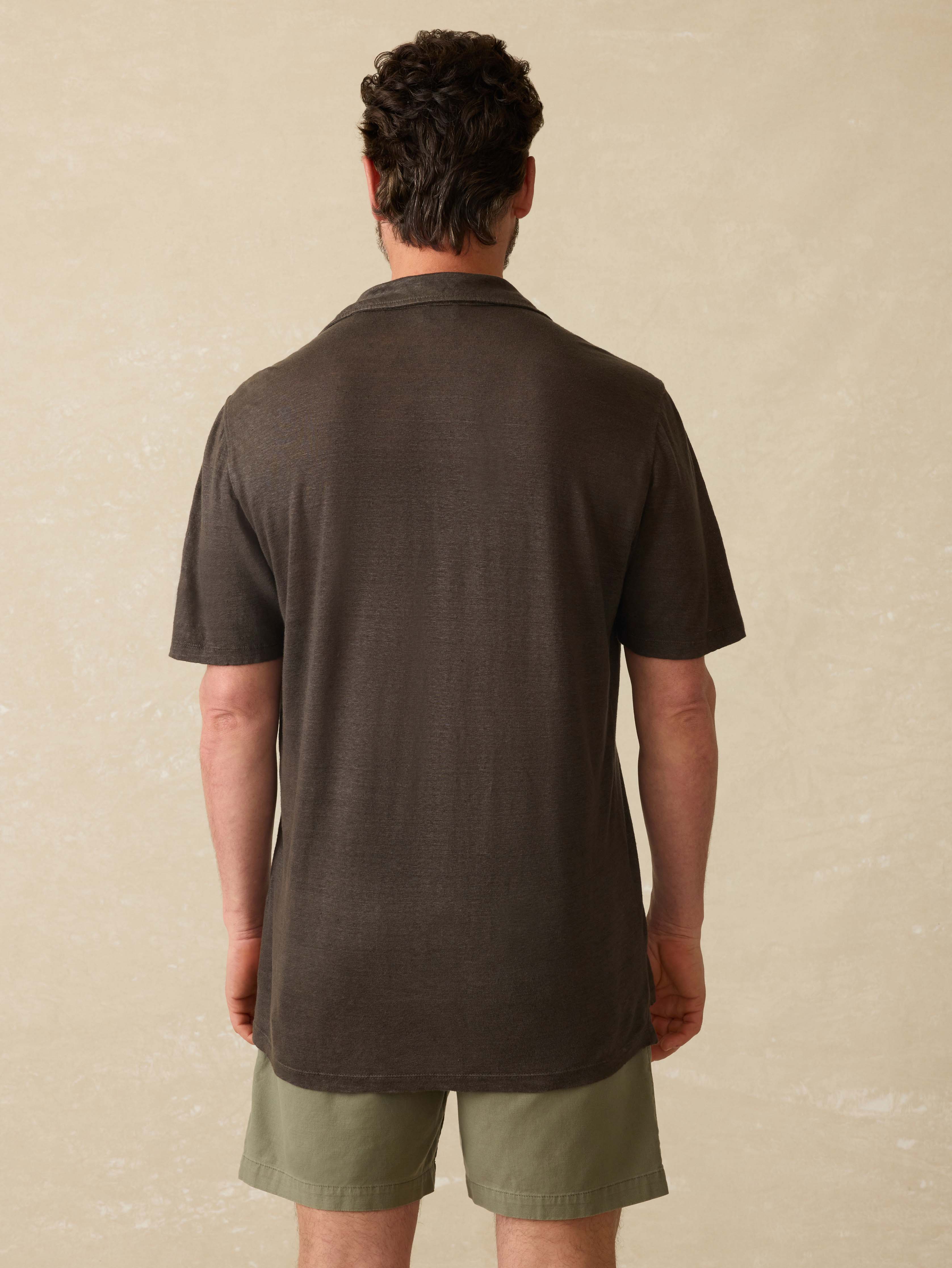 Short-Sleeve Linen Polo - Washed Black