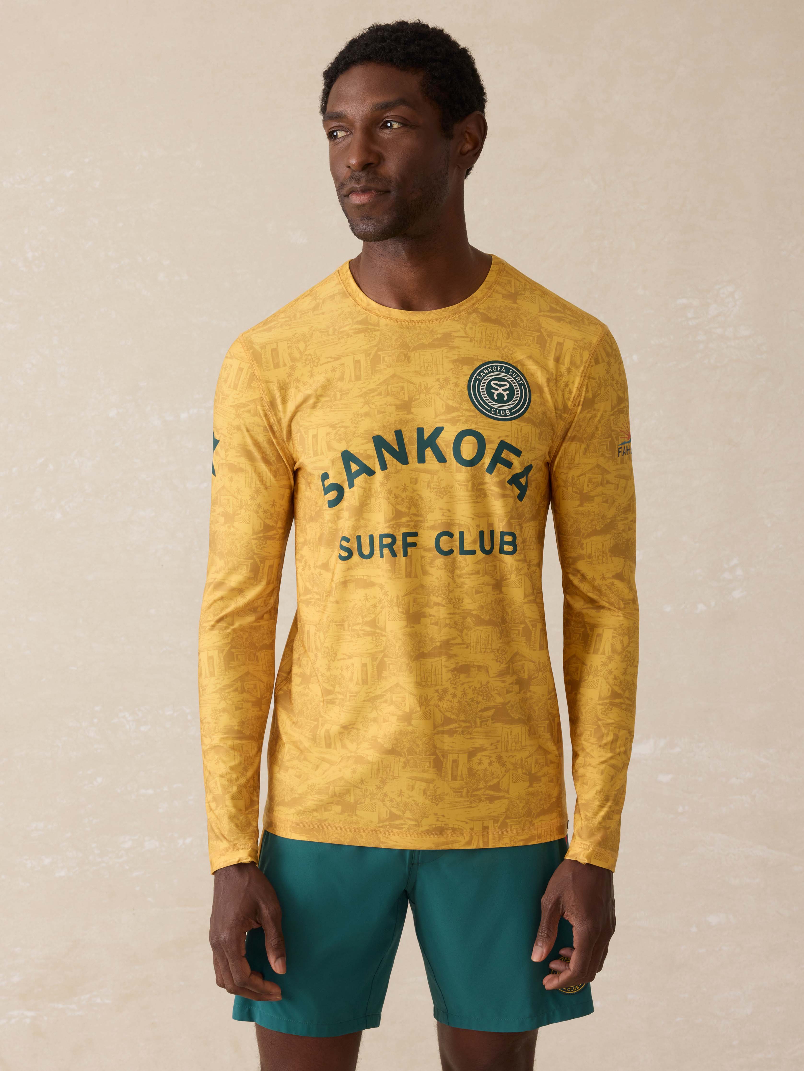 Surf Ghana Long Sleeve Rash Guard - Beach House Gold