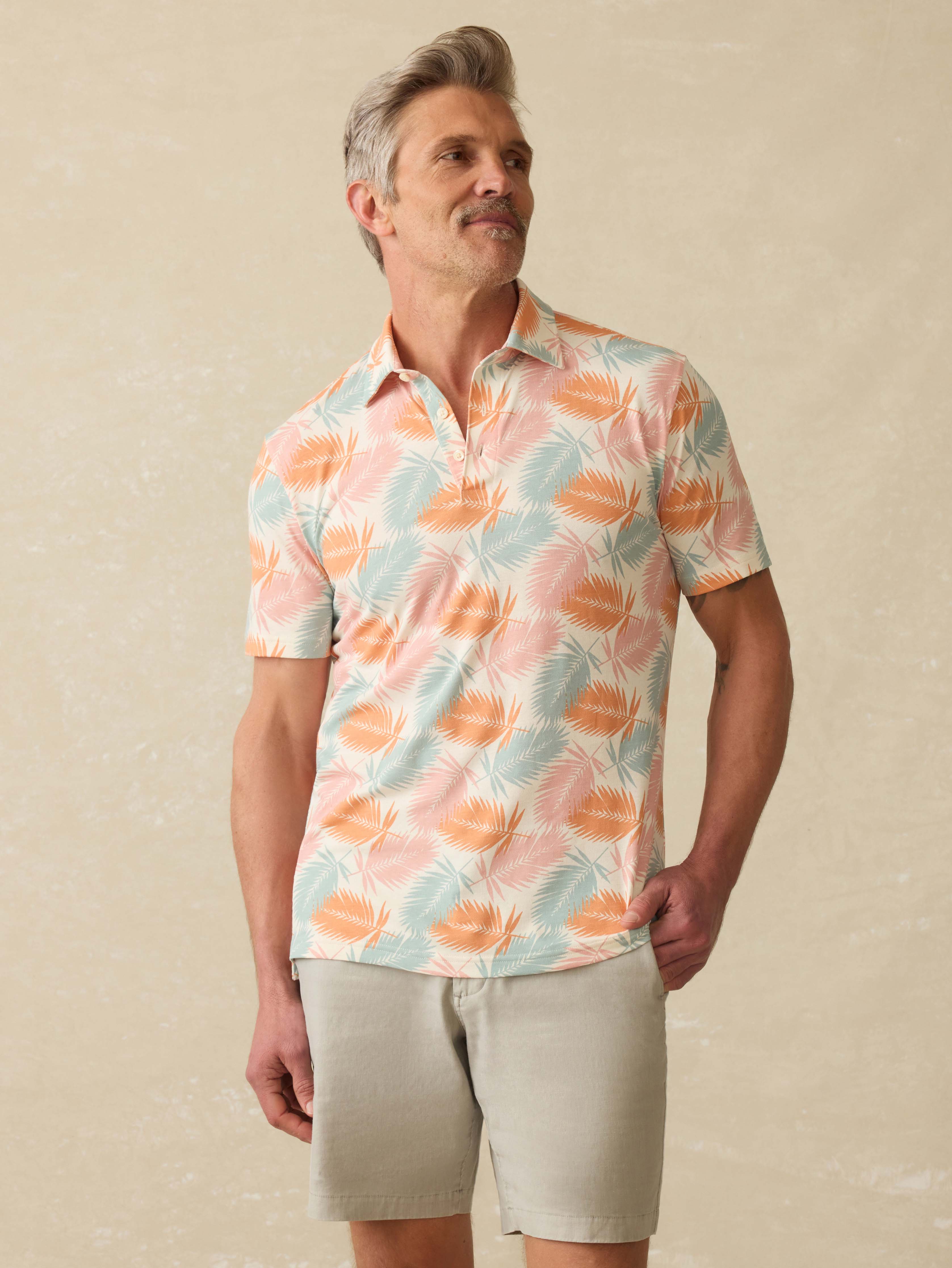 Short-Sleeve Movement™ Pique Polo - Ivory Paradise Palm