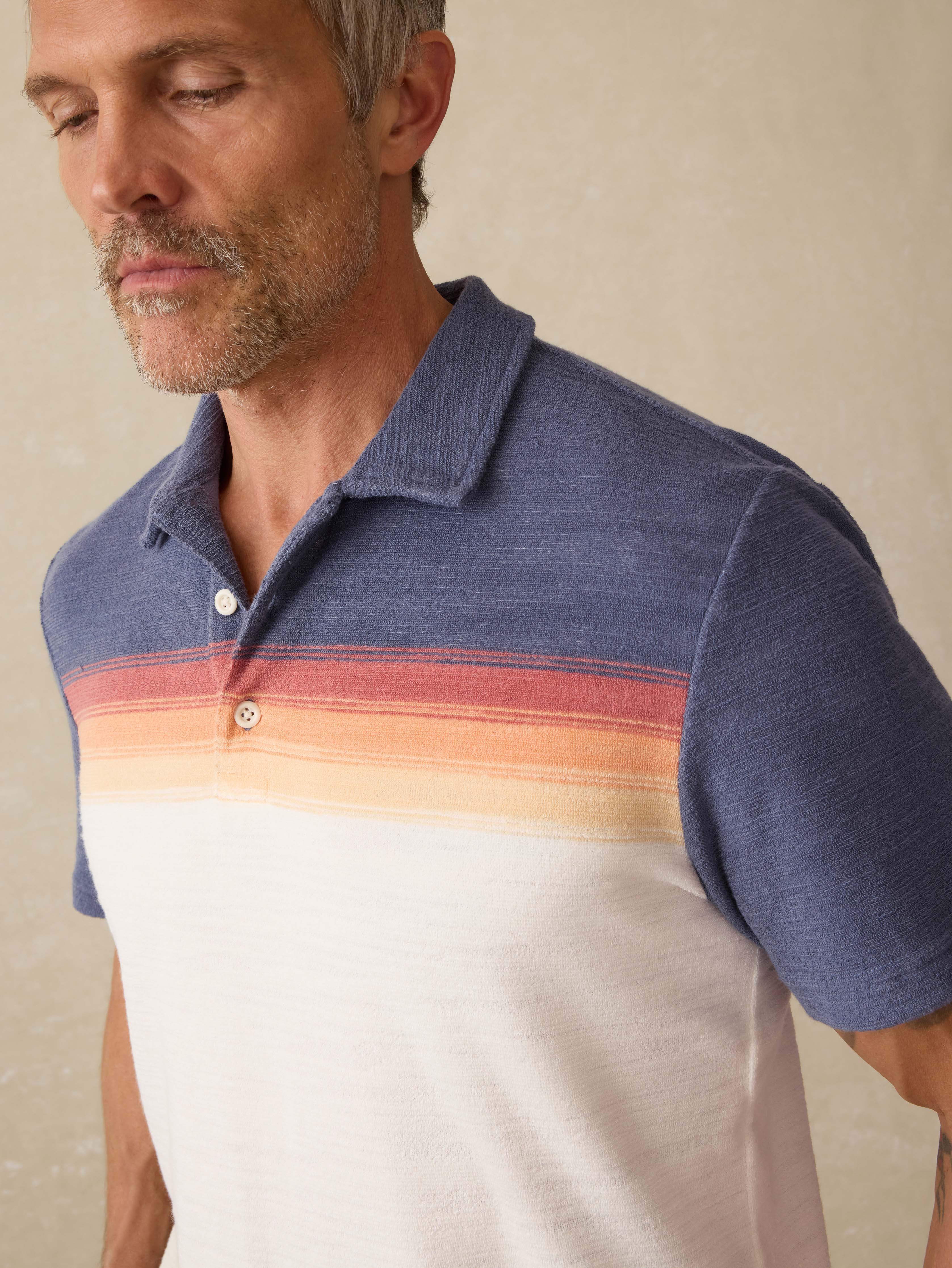 Cabana Towel Terry Surf Stripe Polo - Twilight Shore Ombre