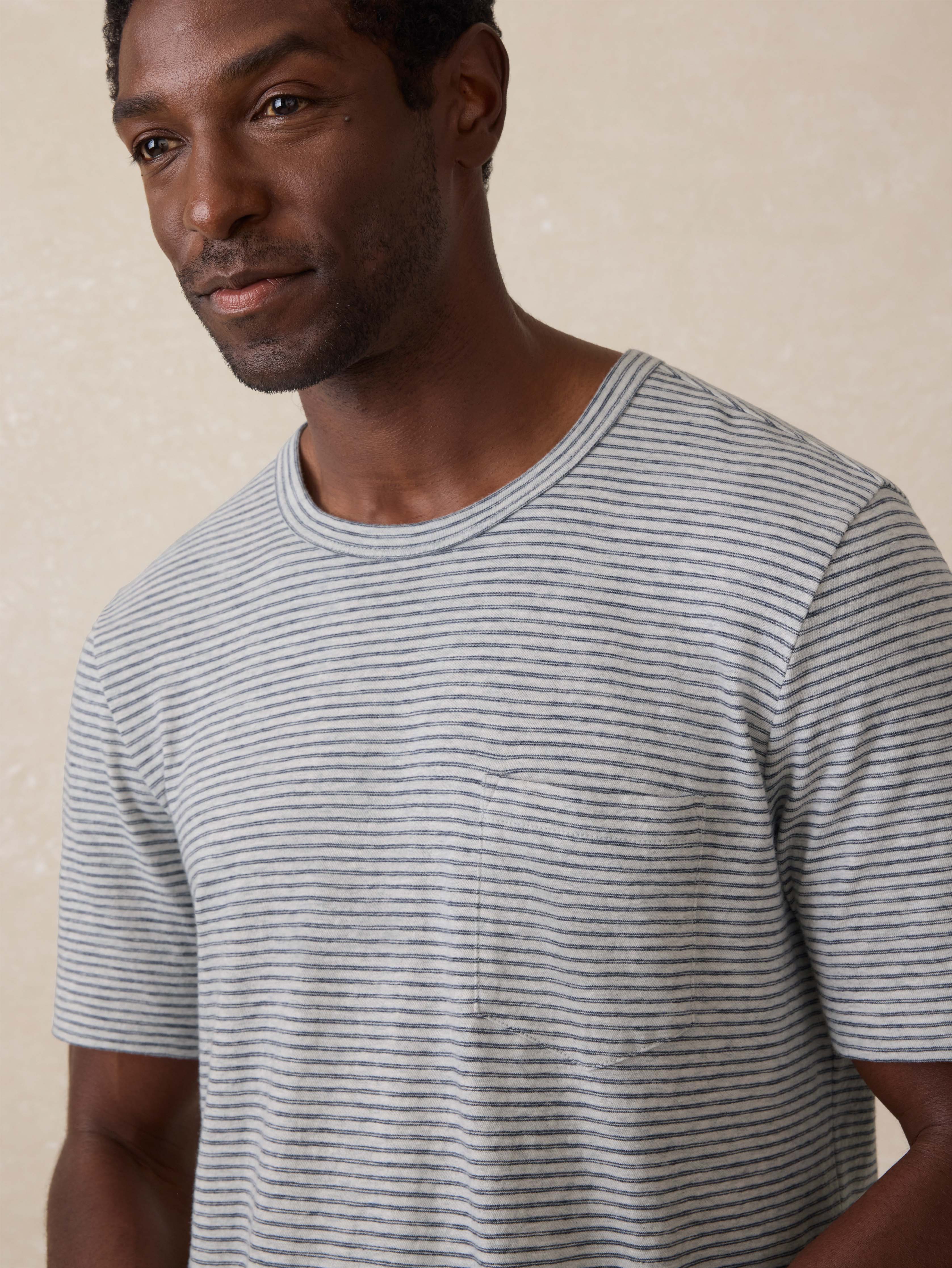 Sunwashed Pocket Tee - Silver Sea Stripe