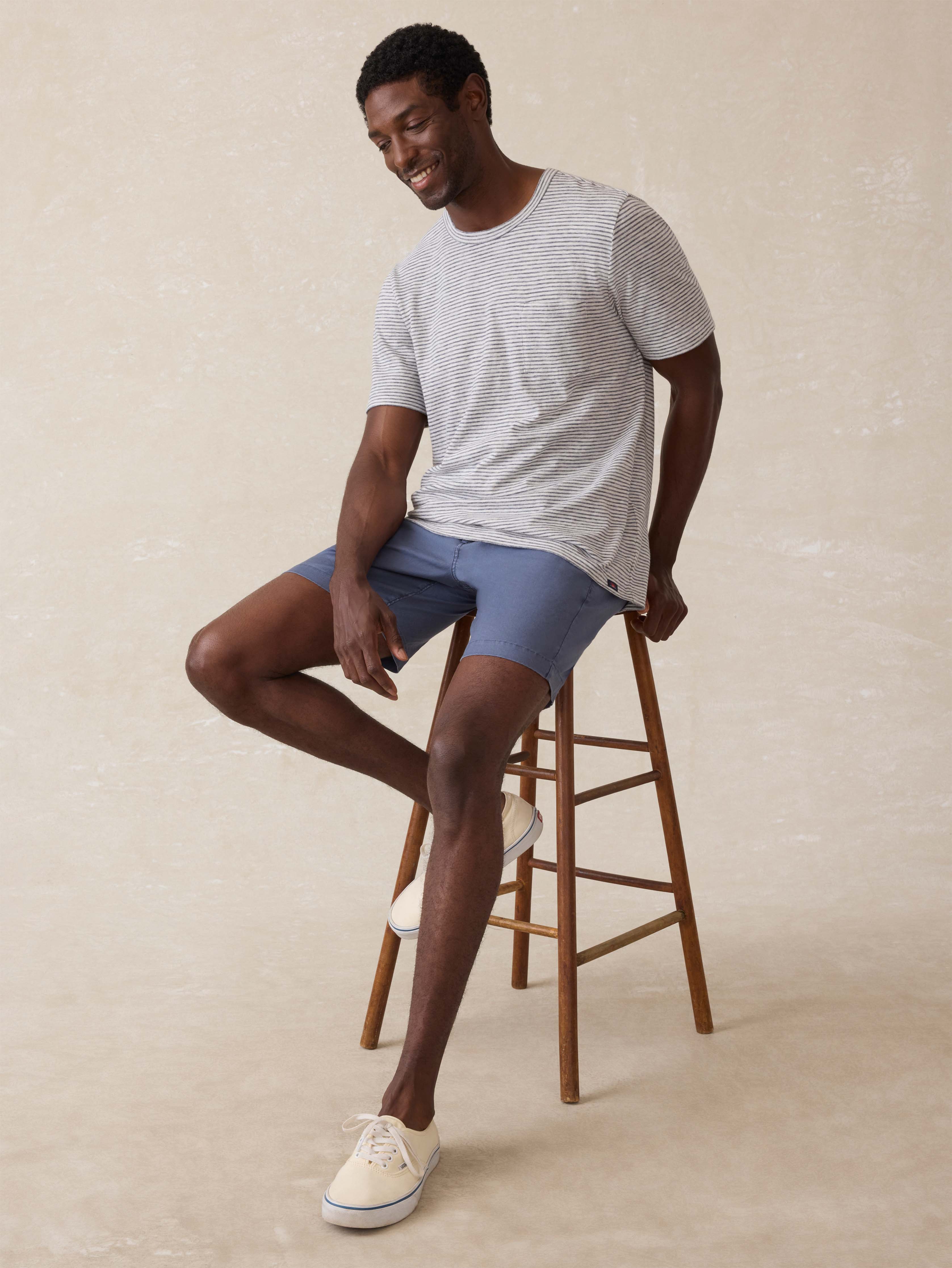 Sunwashed Pocket Tee - Silver Sea Stripe
