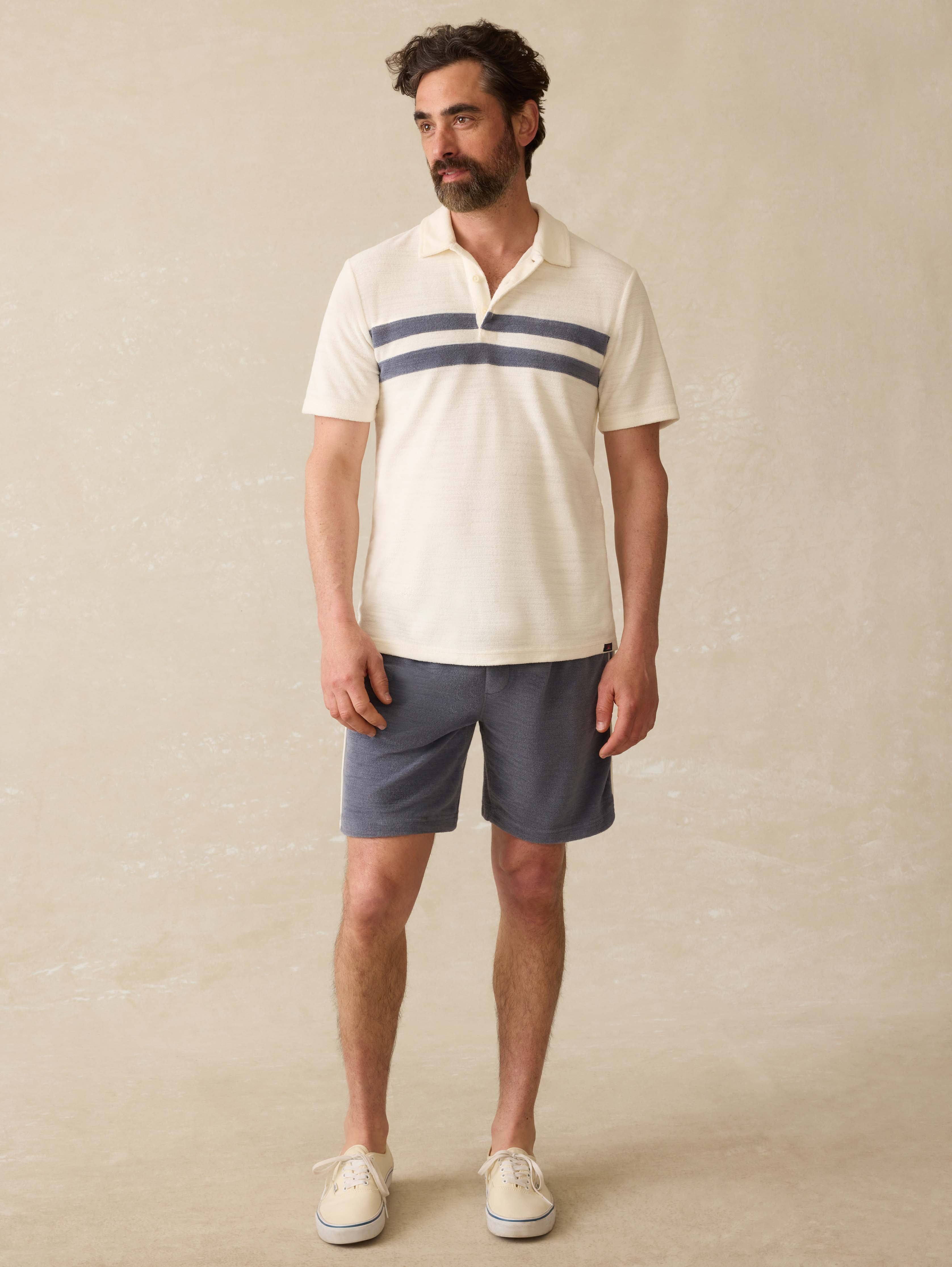 Cabana Towel Terry Surf Stripe Polo - Vintage White