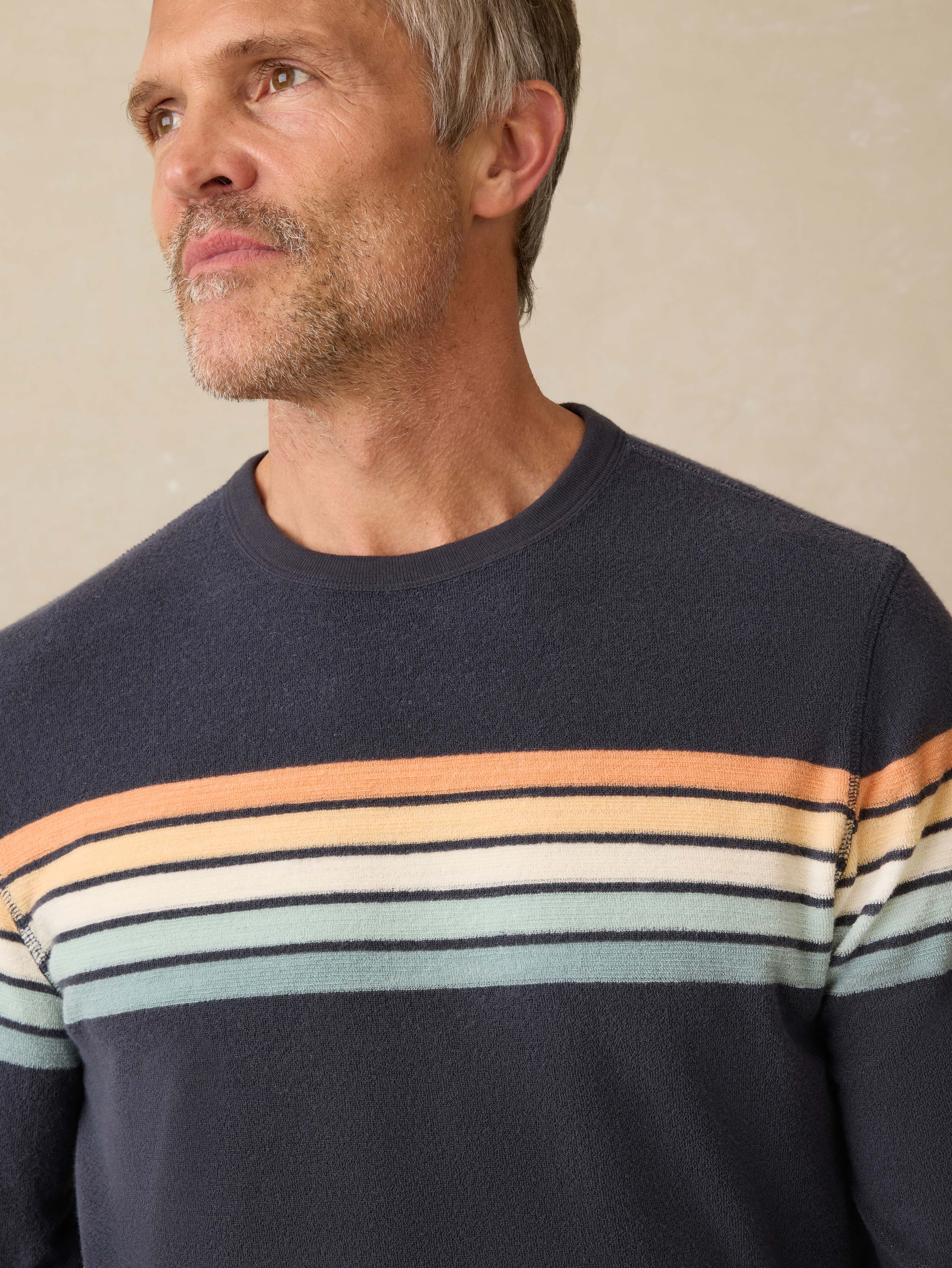 Cabana Towel Terry Crewneck - Seacoast Sunrise Stripe