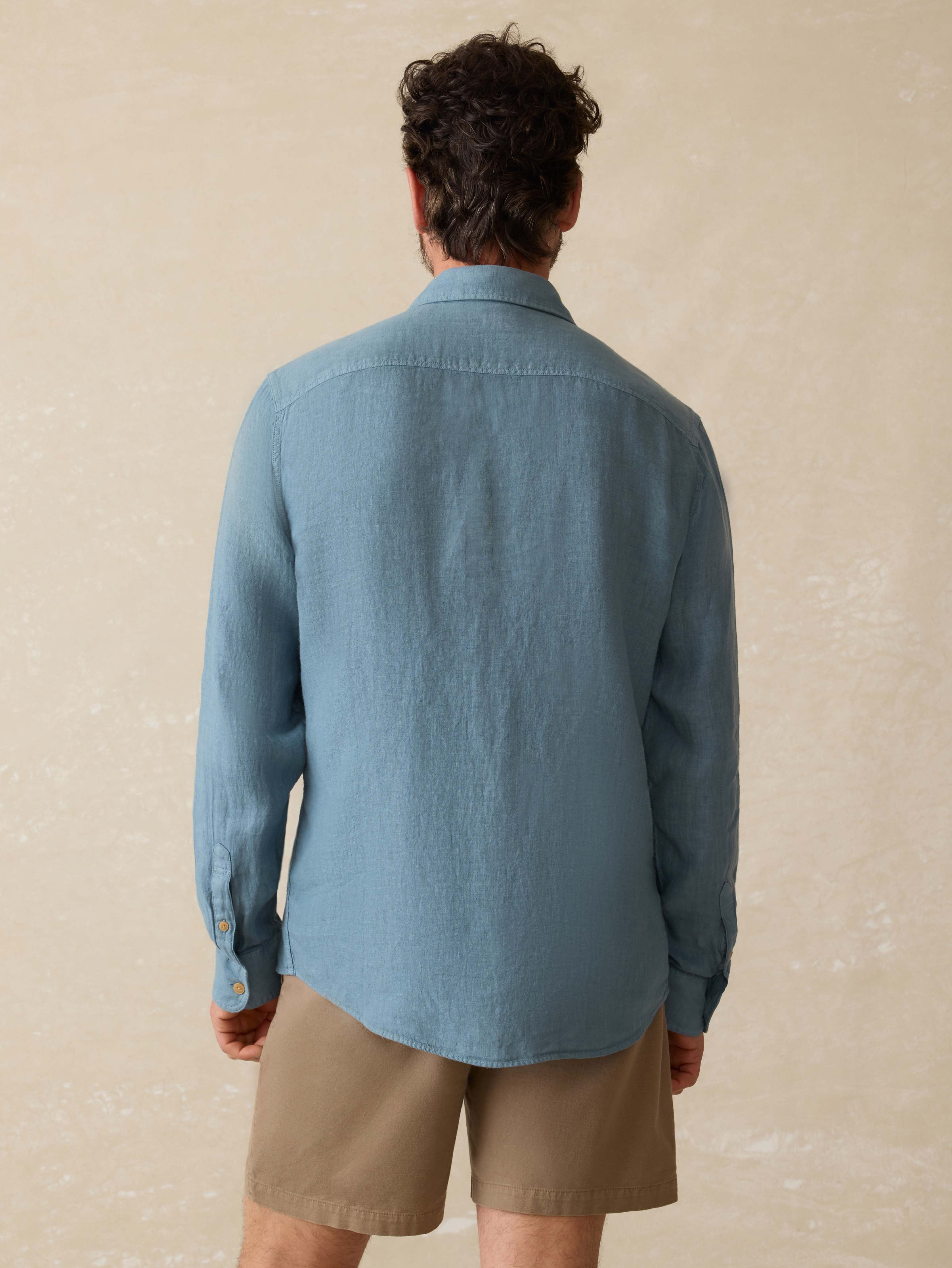 Irish Linen Safari Shirt - Deep Marine