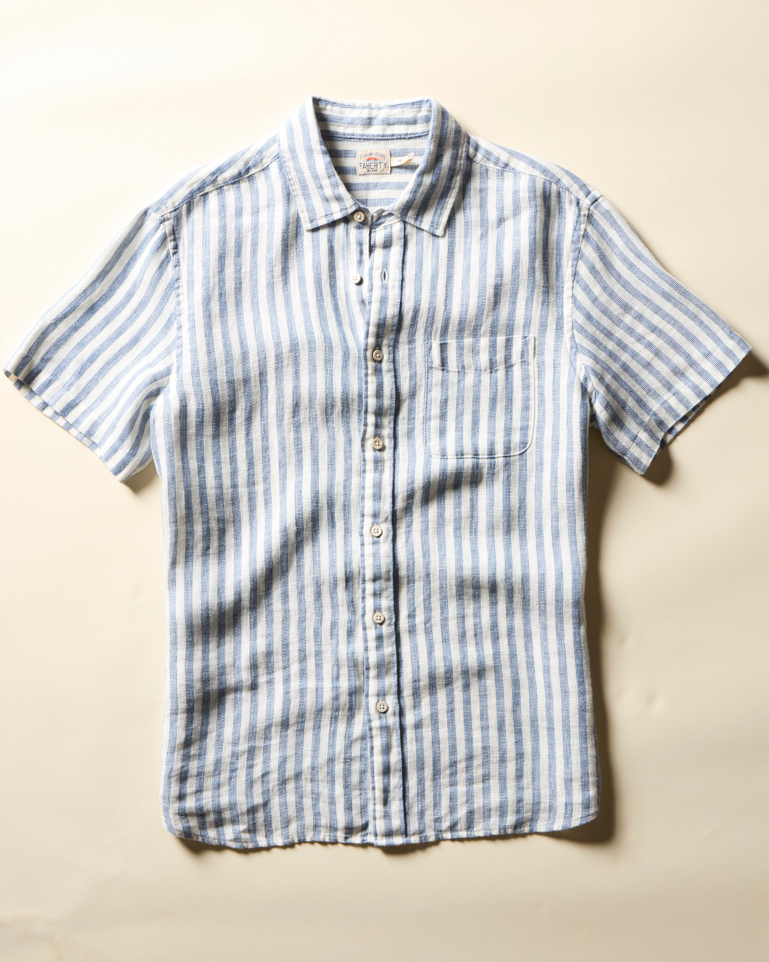 Short-Sleeve Palma Linen Shirt - Horizon Ivory Stripe