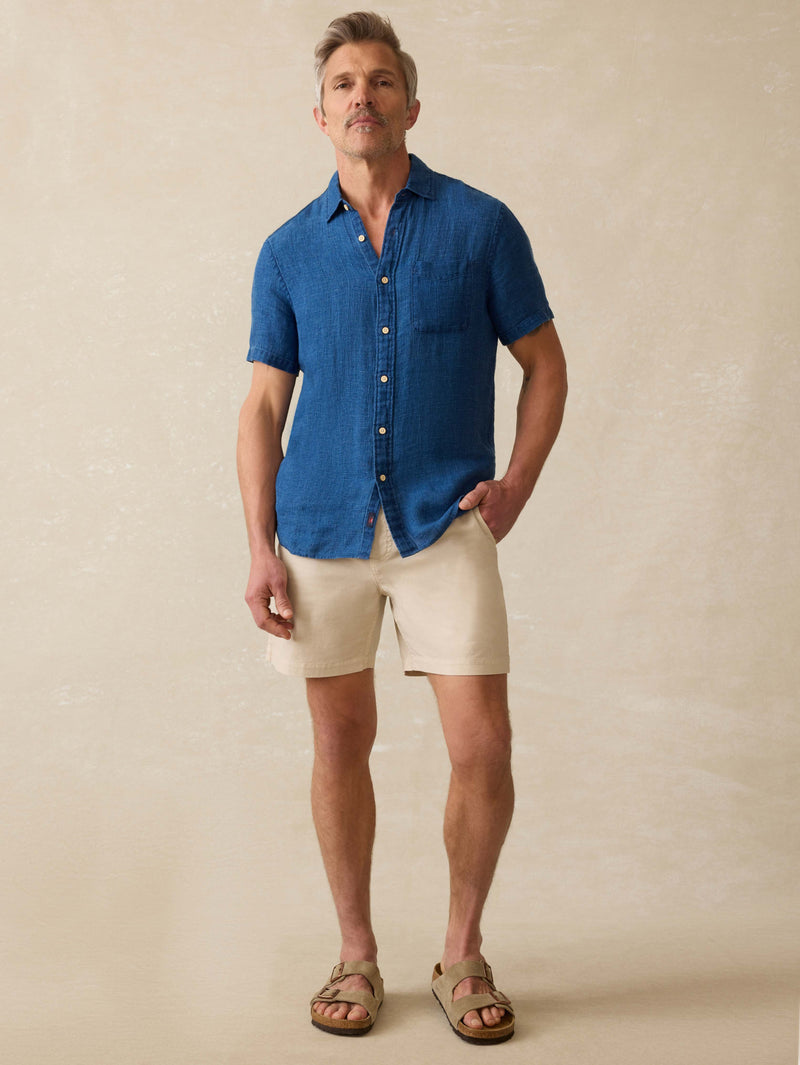 SHORT SLEEVE PALMA LINEN SHIRT - BLUE BASKETWEAVE