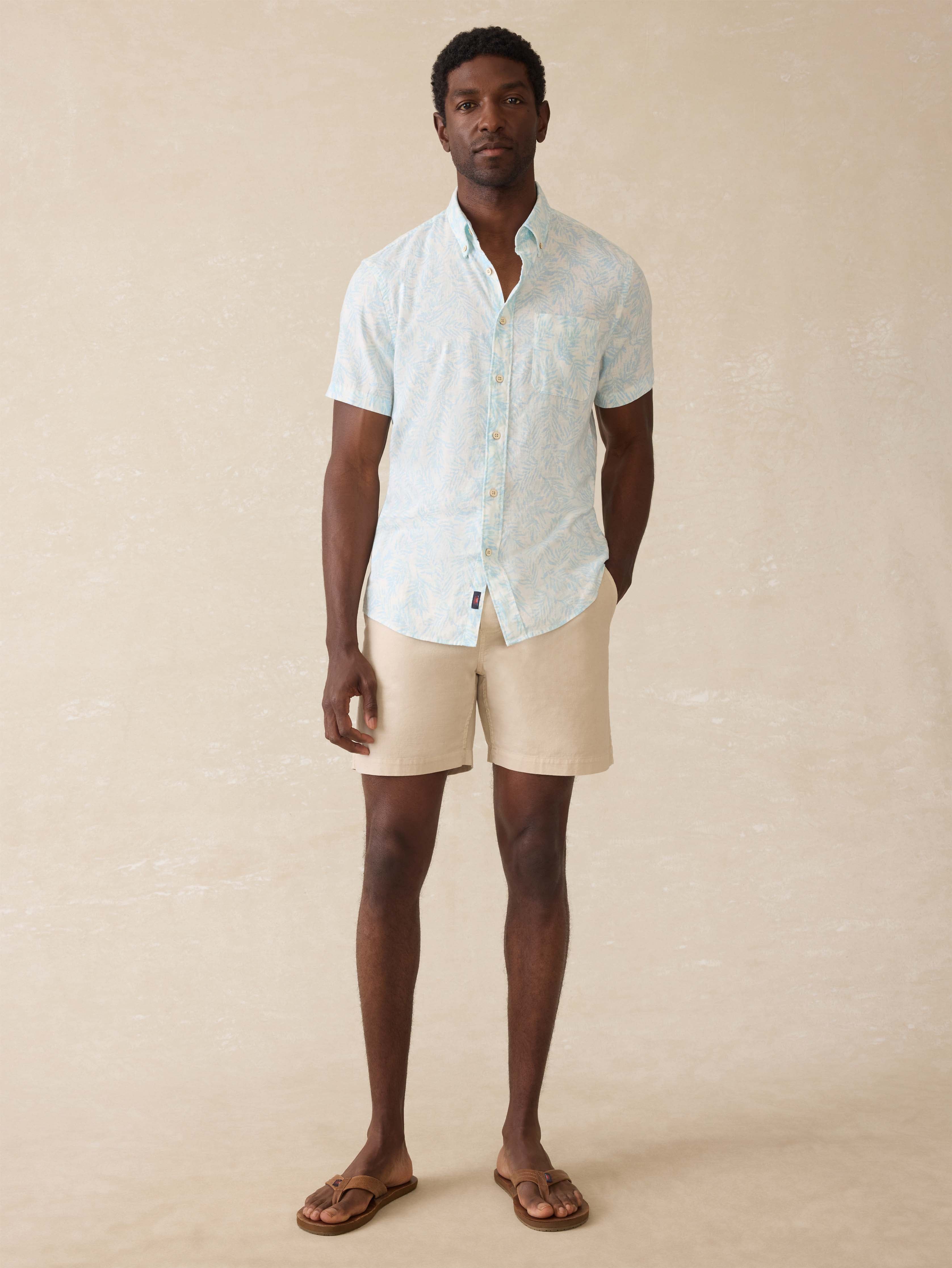 khaki shorts and dress shirt COOFANDY Men's Linen 2-Piece Set: Button Down Shirt & Drawstring Shorts - Khaki, X-Large | Buy Now with Express International Delivery