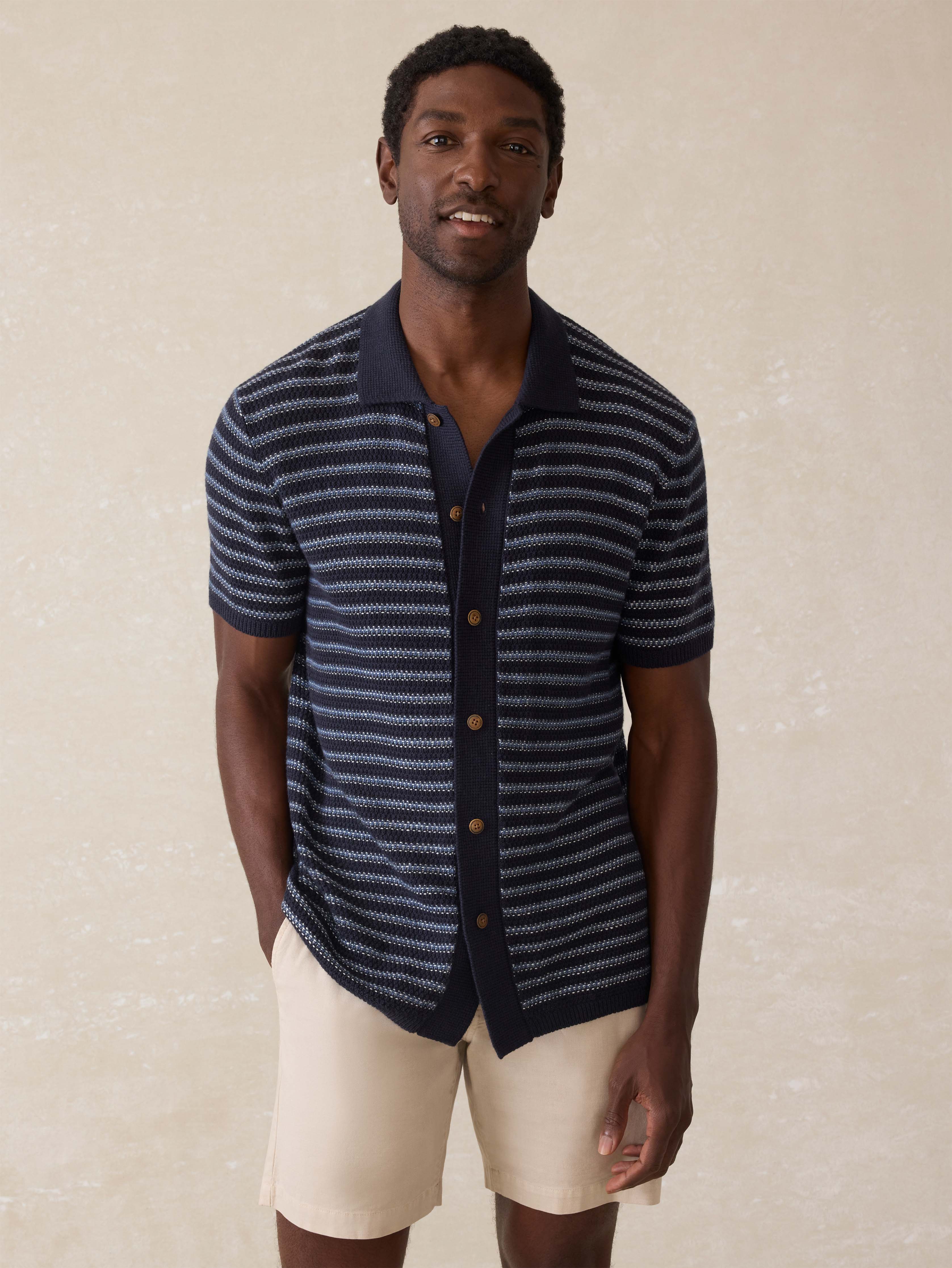 Faherty Men's Short Sleeve Sweater Shirt Northern Depths / Large Faherty Men's Short Sleeve Sweater Shirt Northern Depths / Large