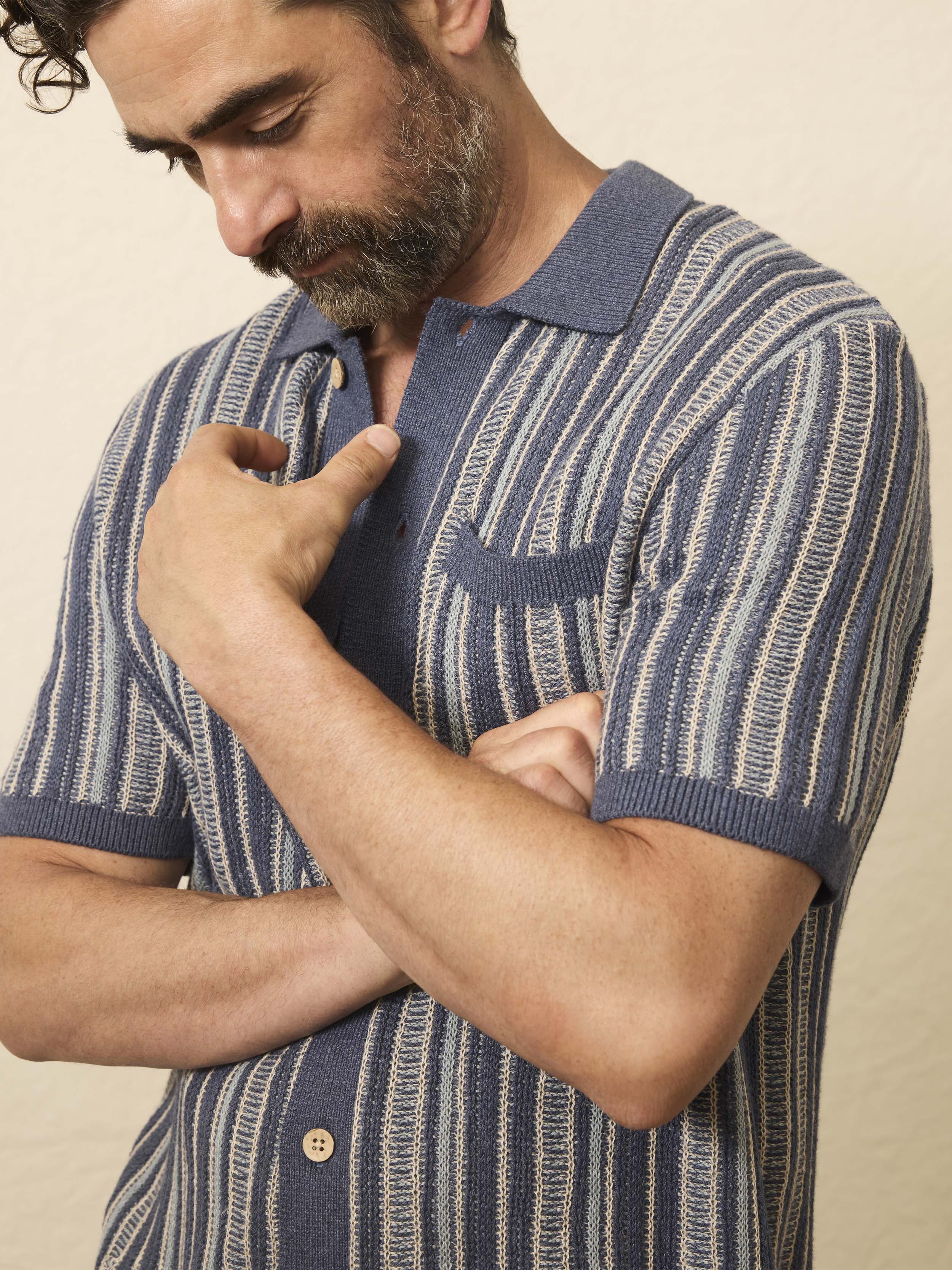 Short-Sleeve Sweater Shirt - River Cliffs Stripe