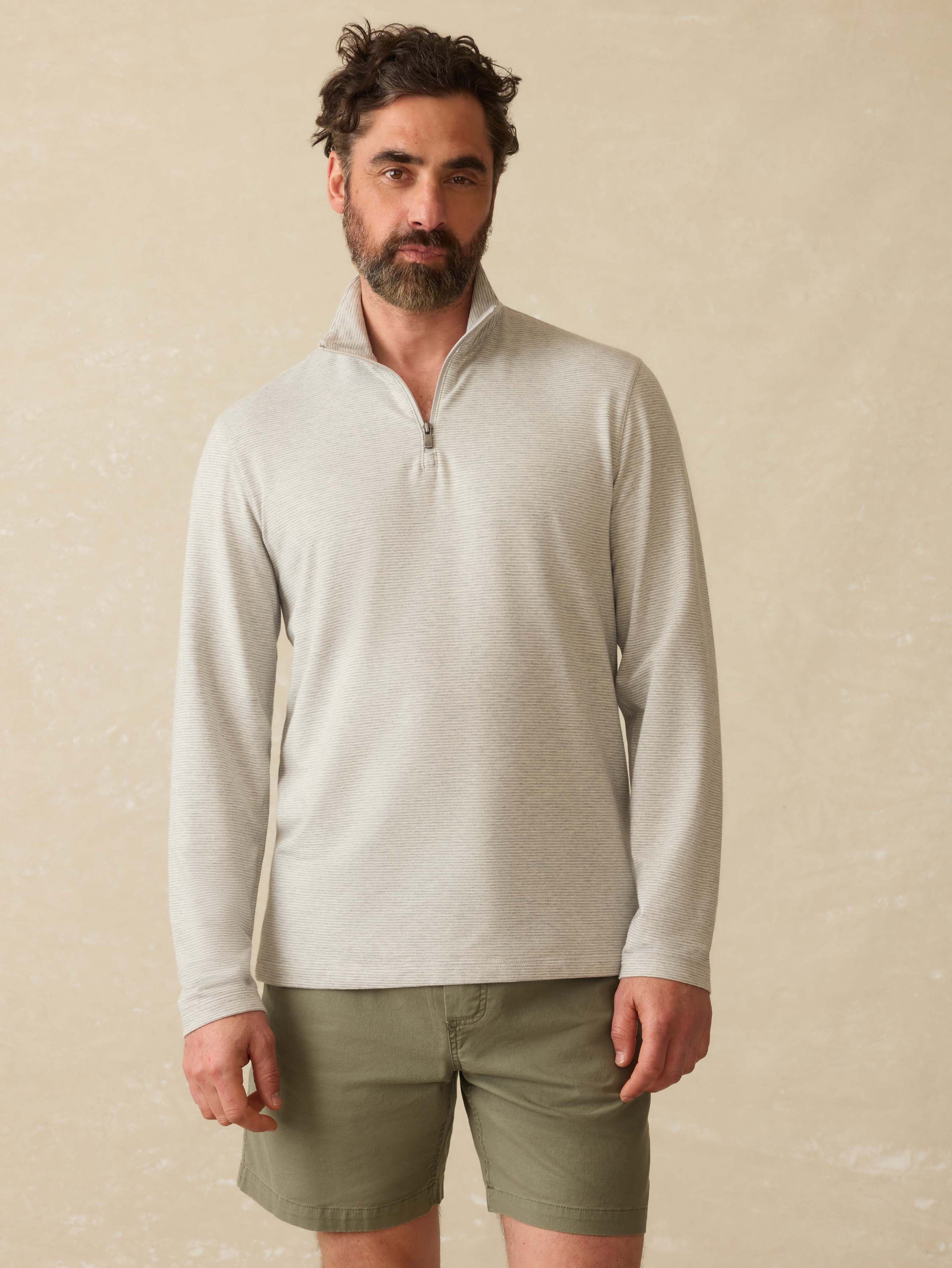 Movement™ Quarter Zip Grey Cove Stripe Faherty Brand - Main Image