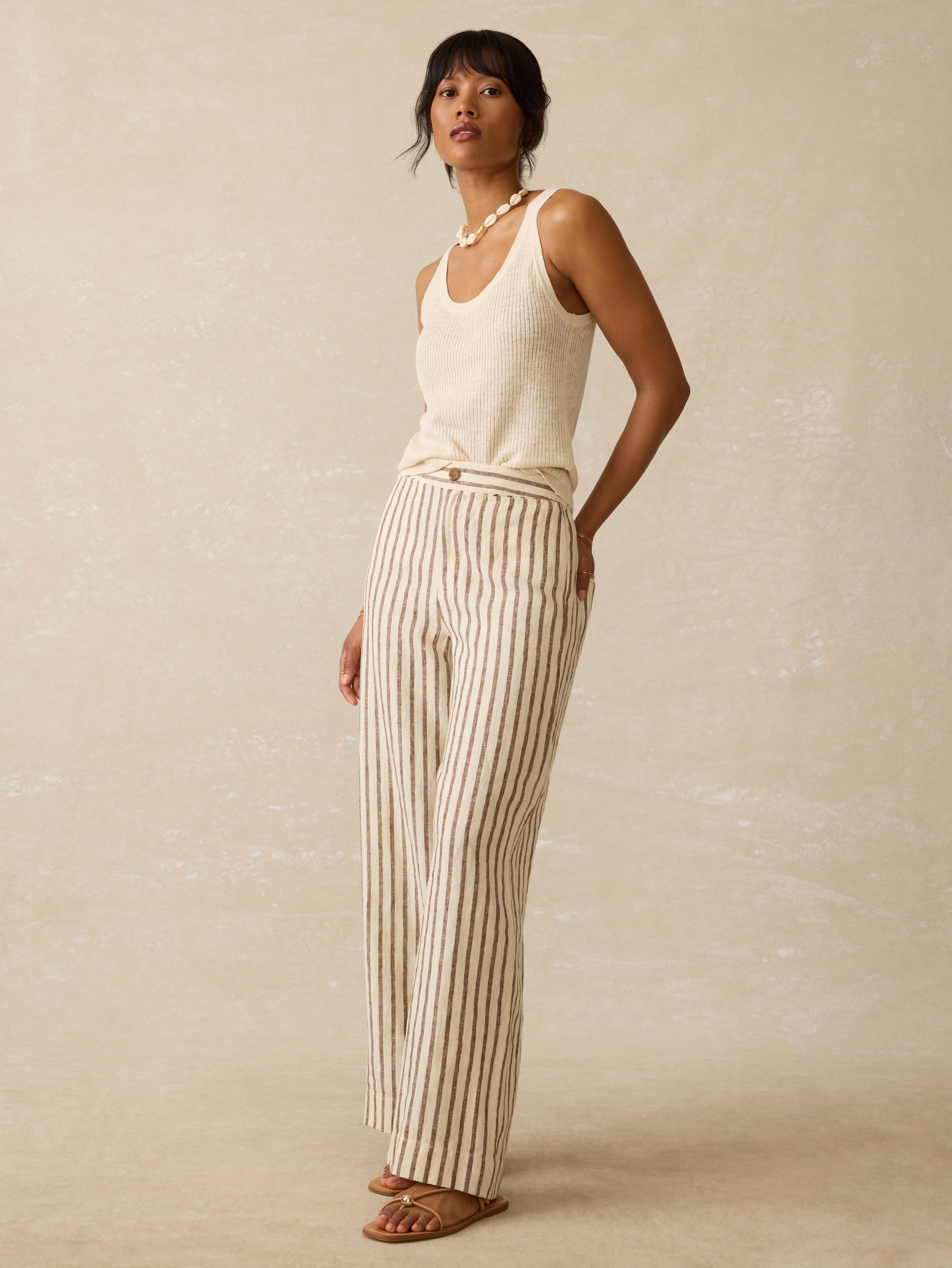 Miramar Linen Mini Rib Tank - Summer Sand