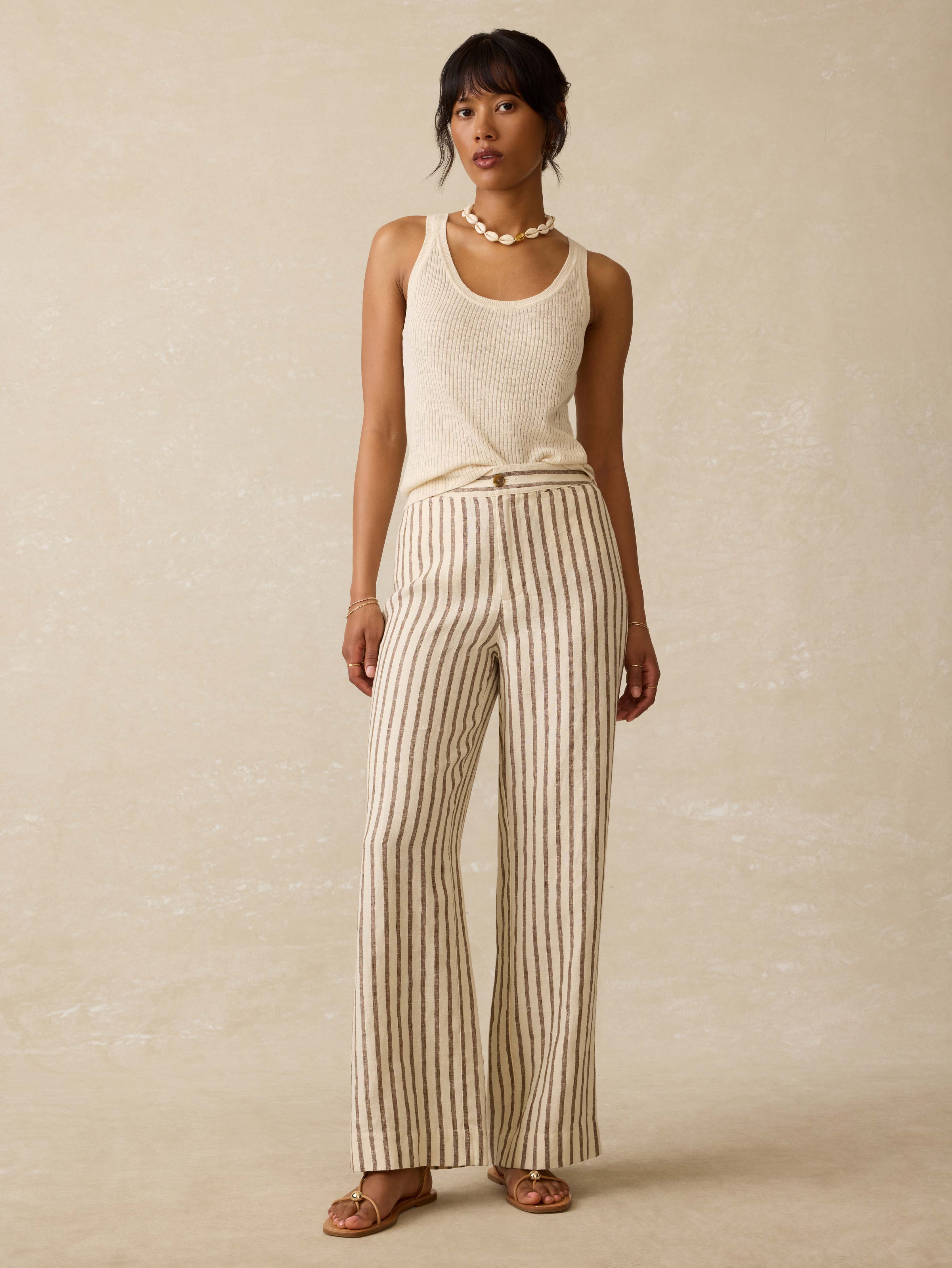 Miramar Linen Mini Rib Tank - Summer Sand