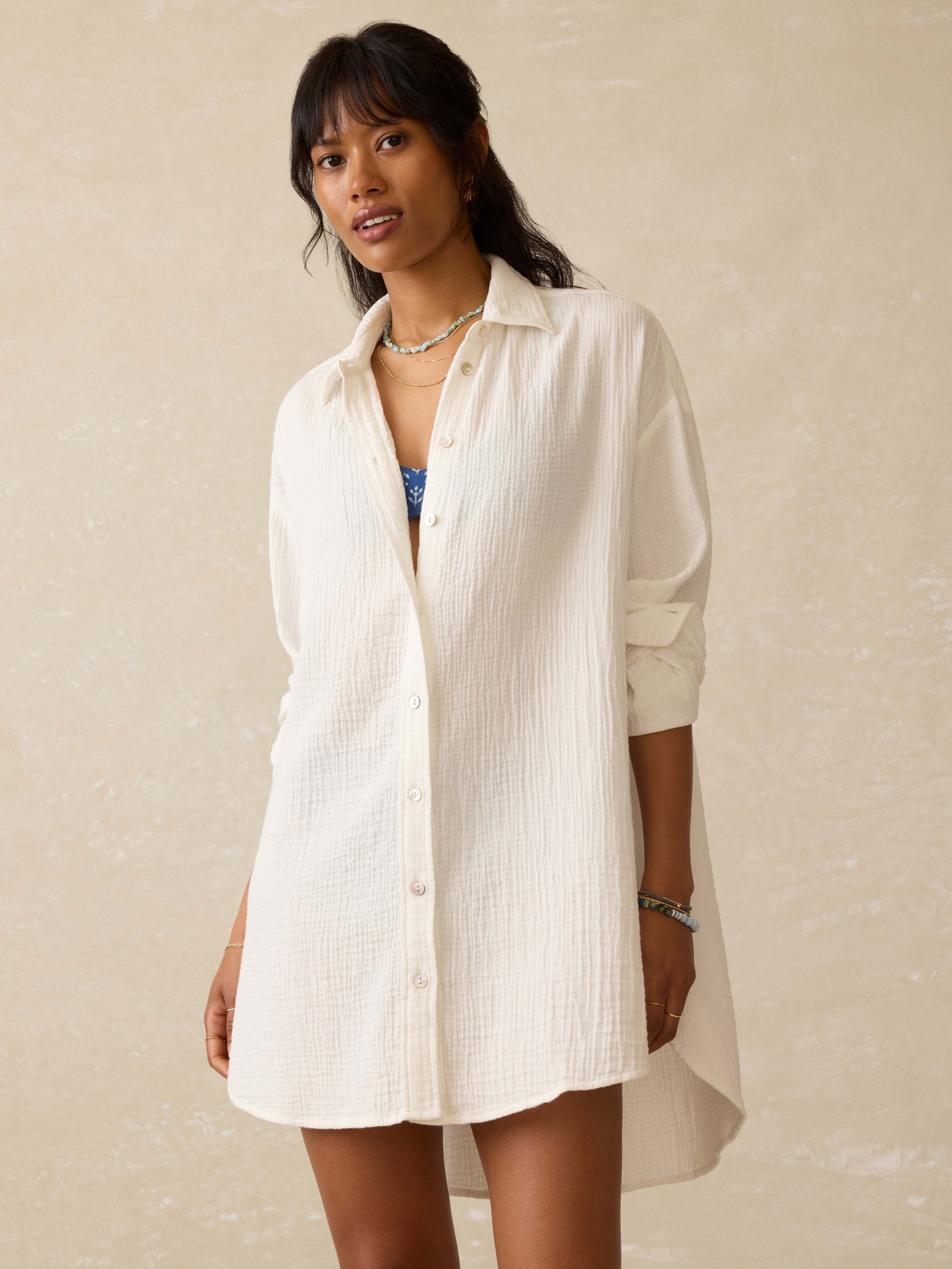 Dune Cotton Gauze Haze Shirtdress - White