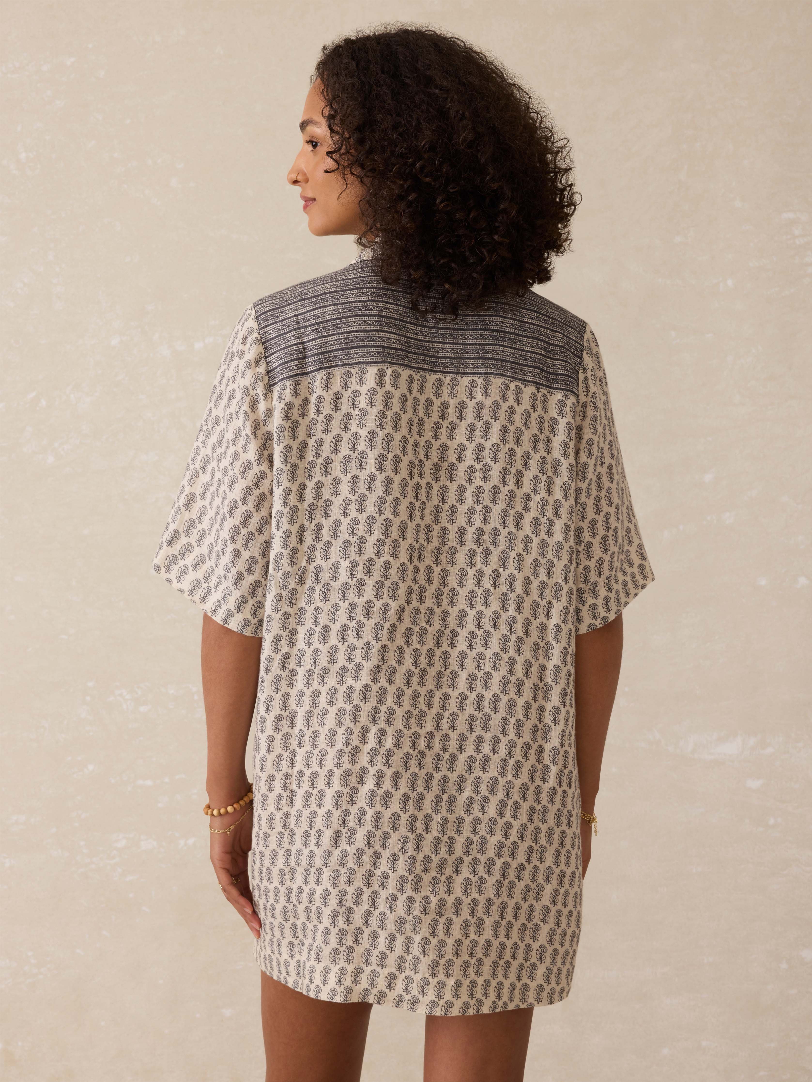 Paradise Point Linen Dress - Summer Pearl Blossom