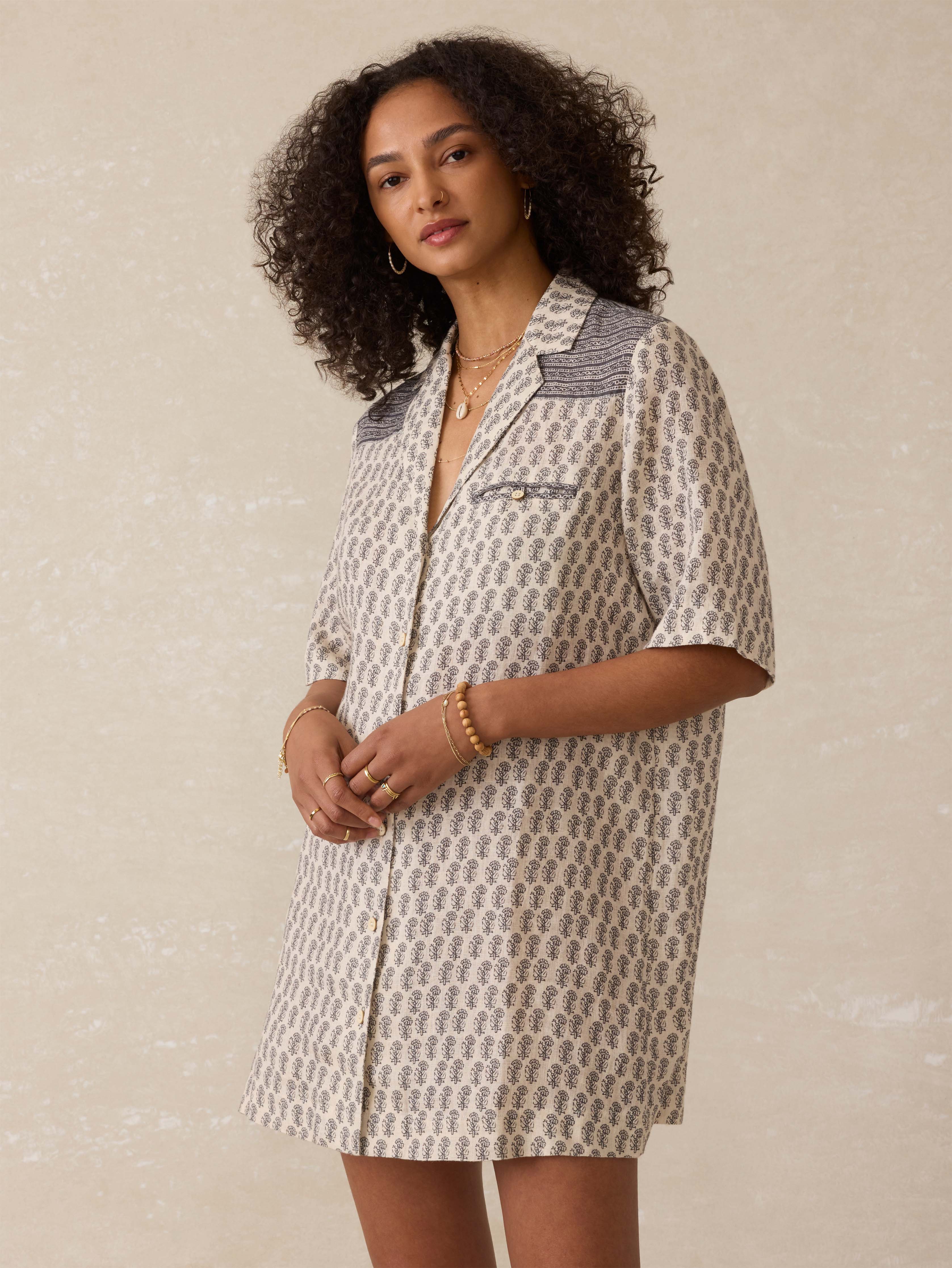 Paradise Point Linen Dress - Summer Pearl Blossom