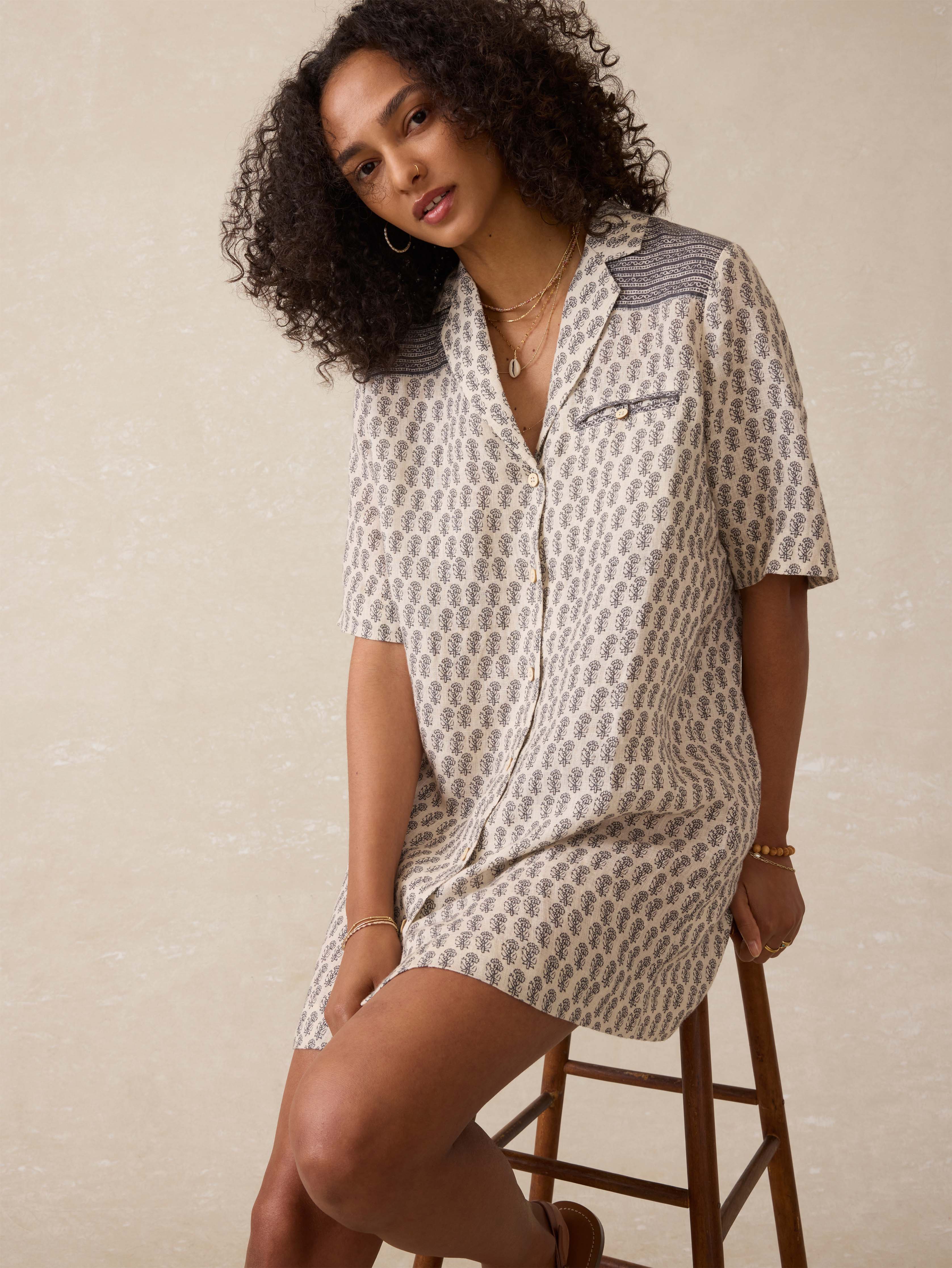 Paradise Point Linen Dress - Summer Pearl Blossom