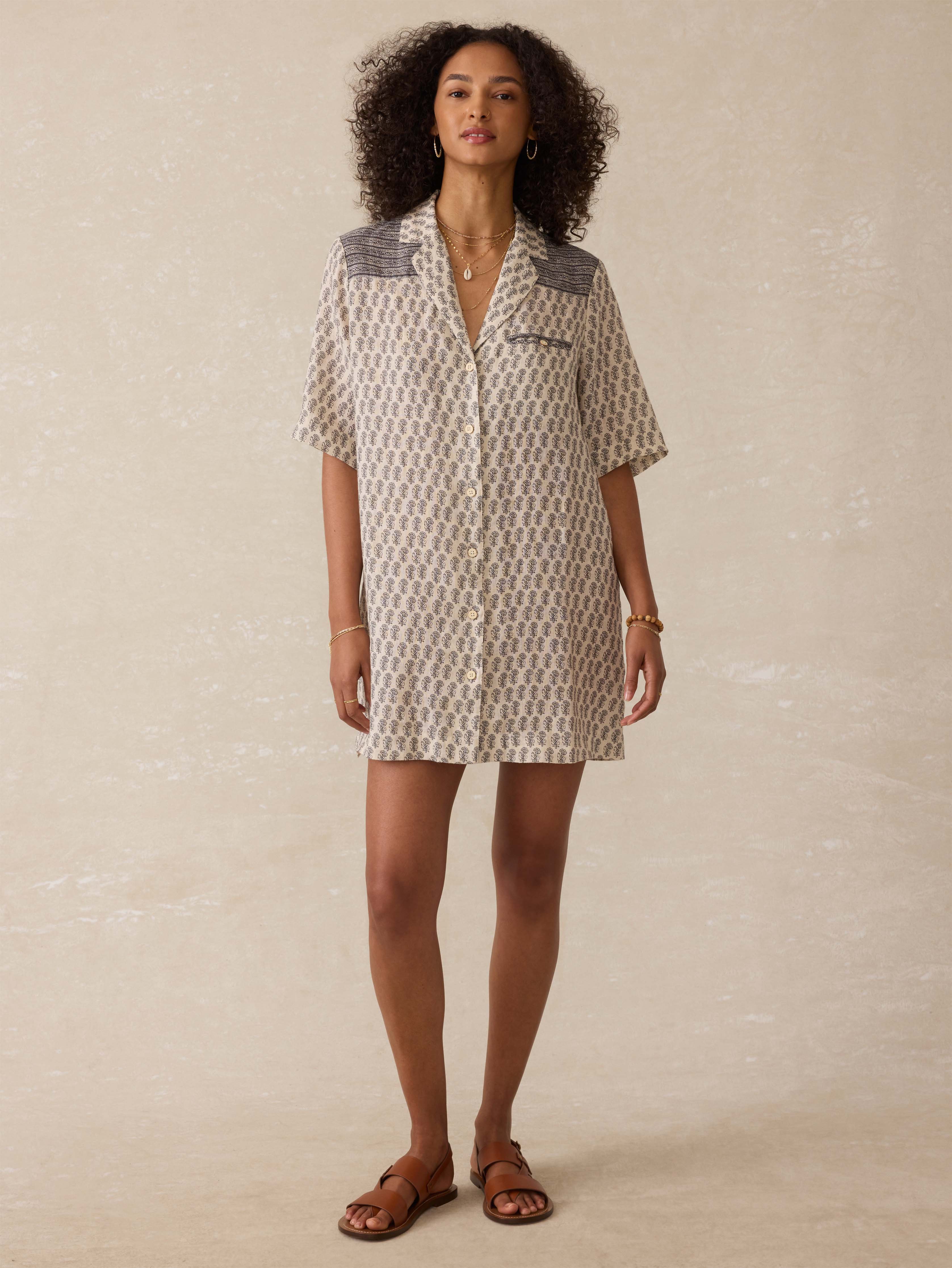 Paradise Point Linen Dress - Summer Pearl Blossom