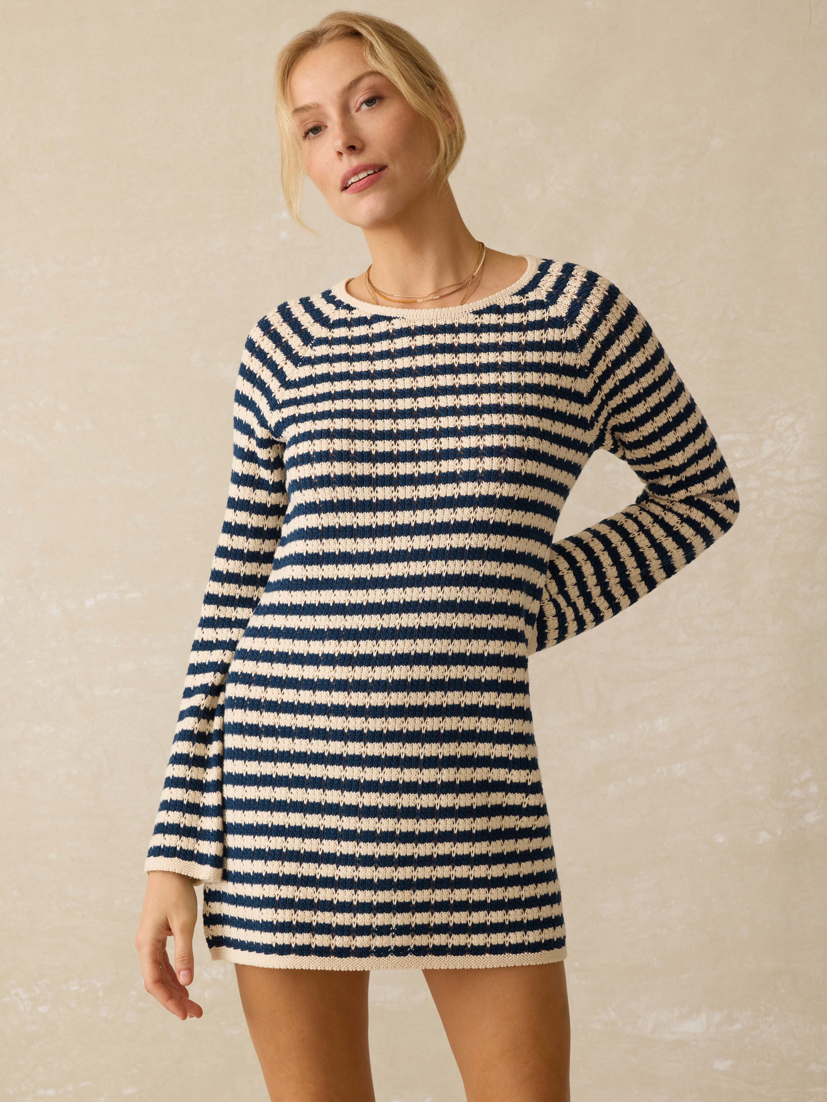 Seacoast Crochet Ls Dress - Nice Navy | Faherty Brand Seacoast Crochet Ls Dress - Nice Navy | Faherty Brand