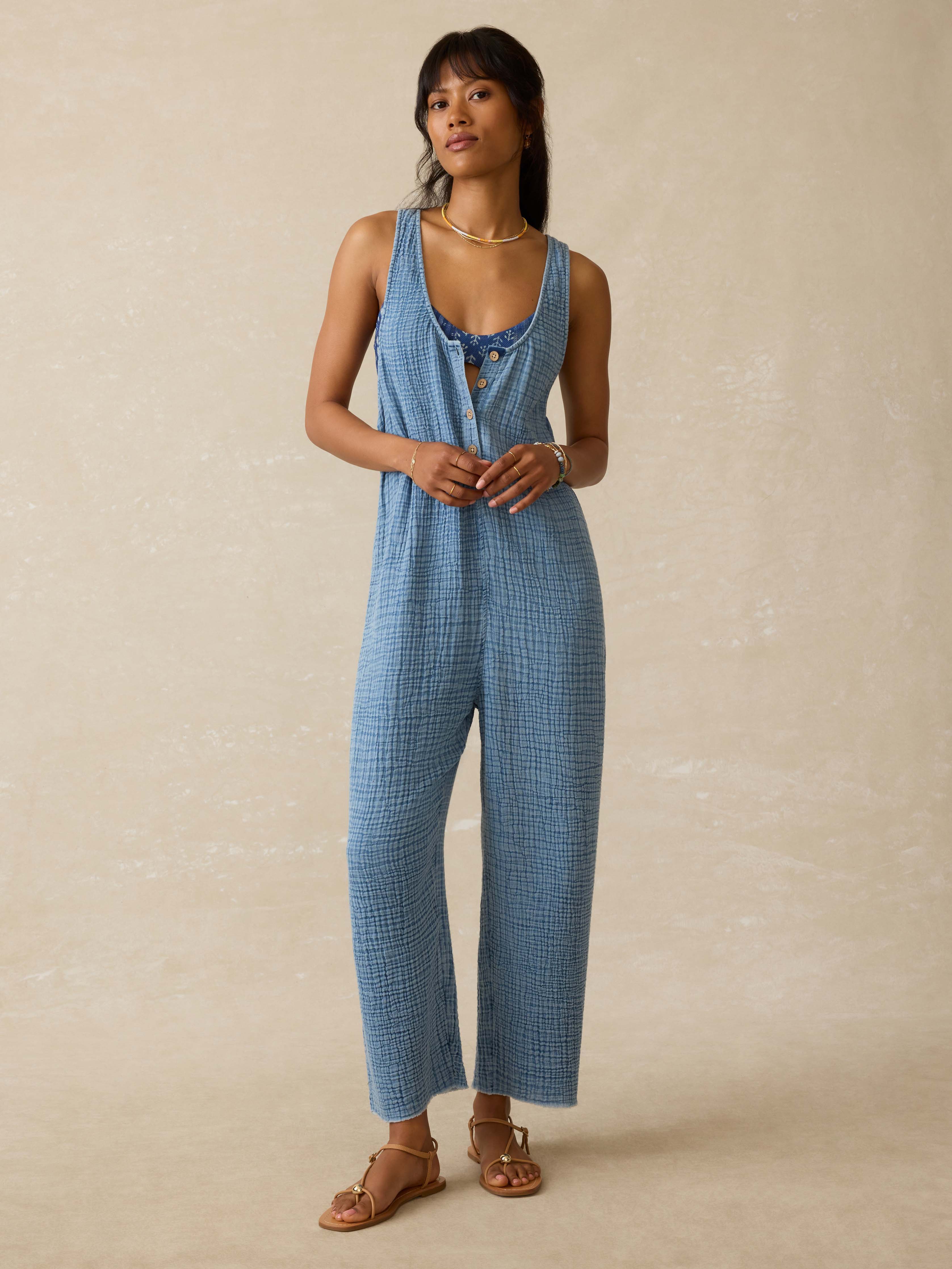 Dune Cotton Gauze Dawson Jumpsuit - Light Indigo Wash