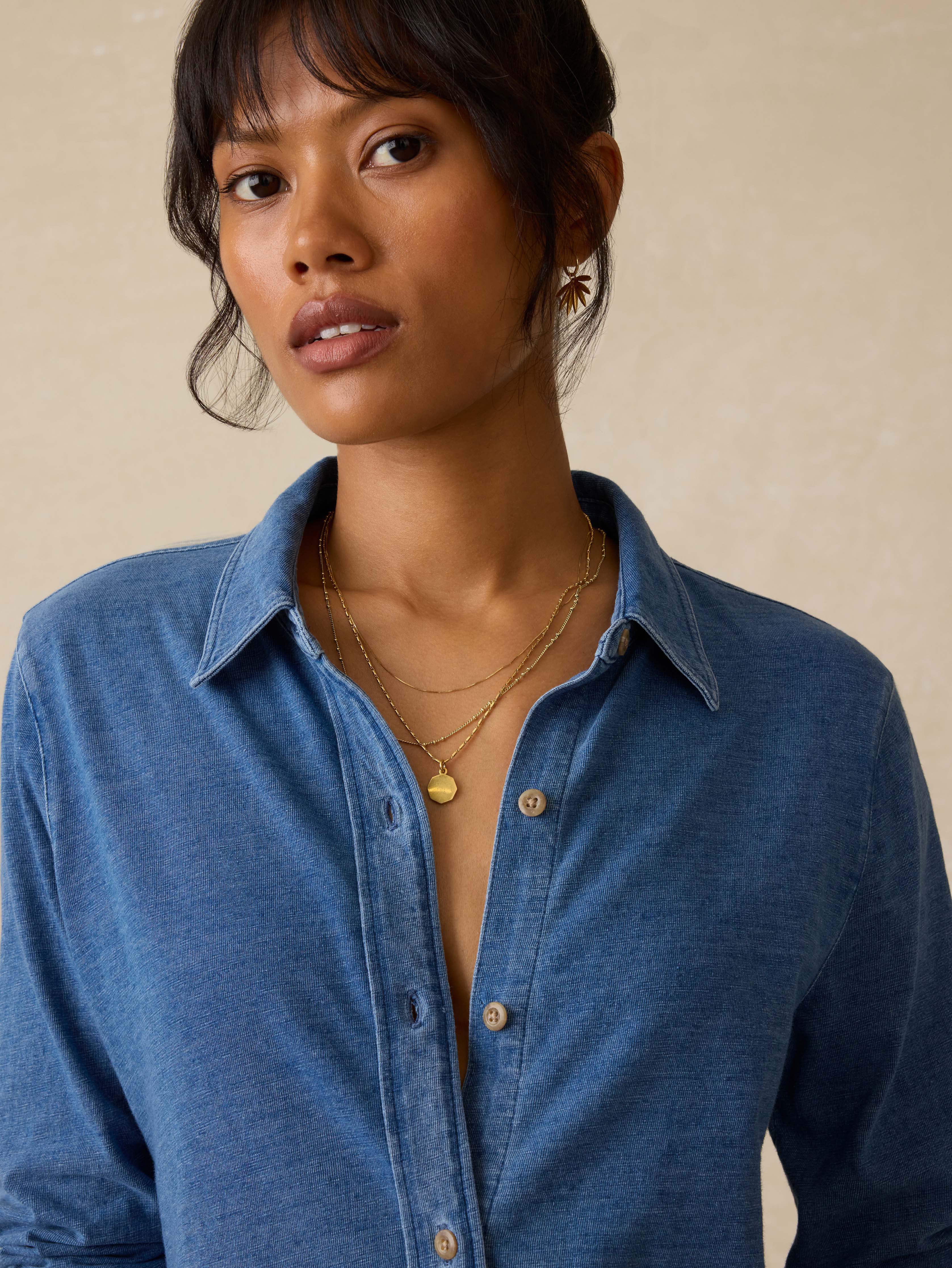 Sunwashed Knit Shirt - Medium Indigo Wash