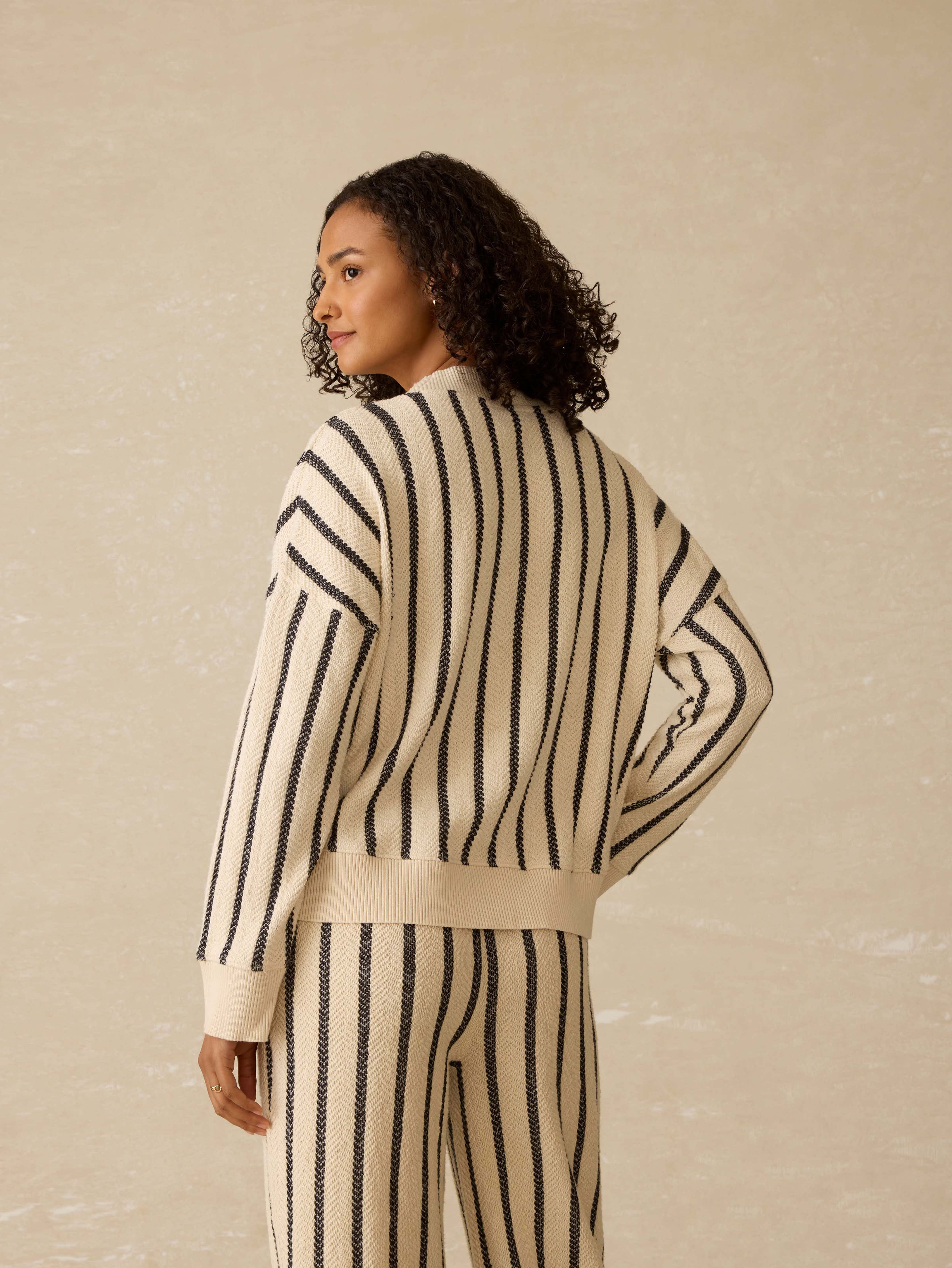 Dockside V-Neck Sweatshirt - Moon Shadow Stripe