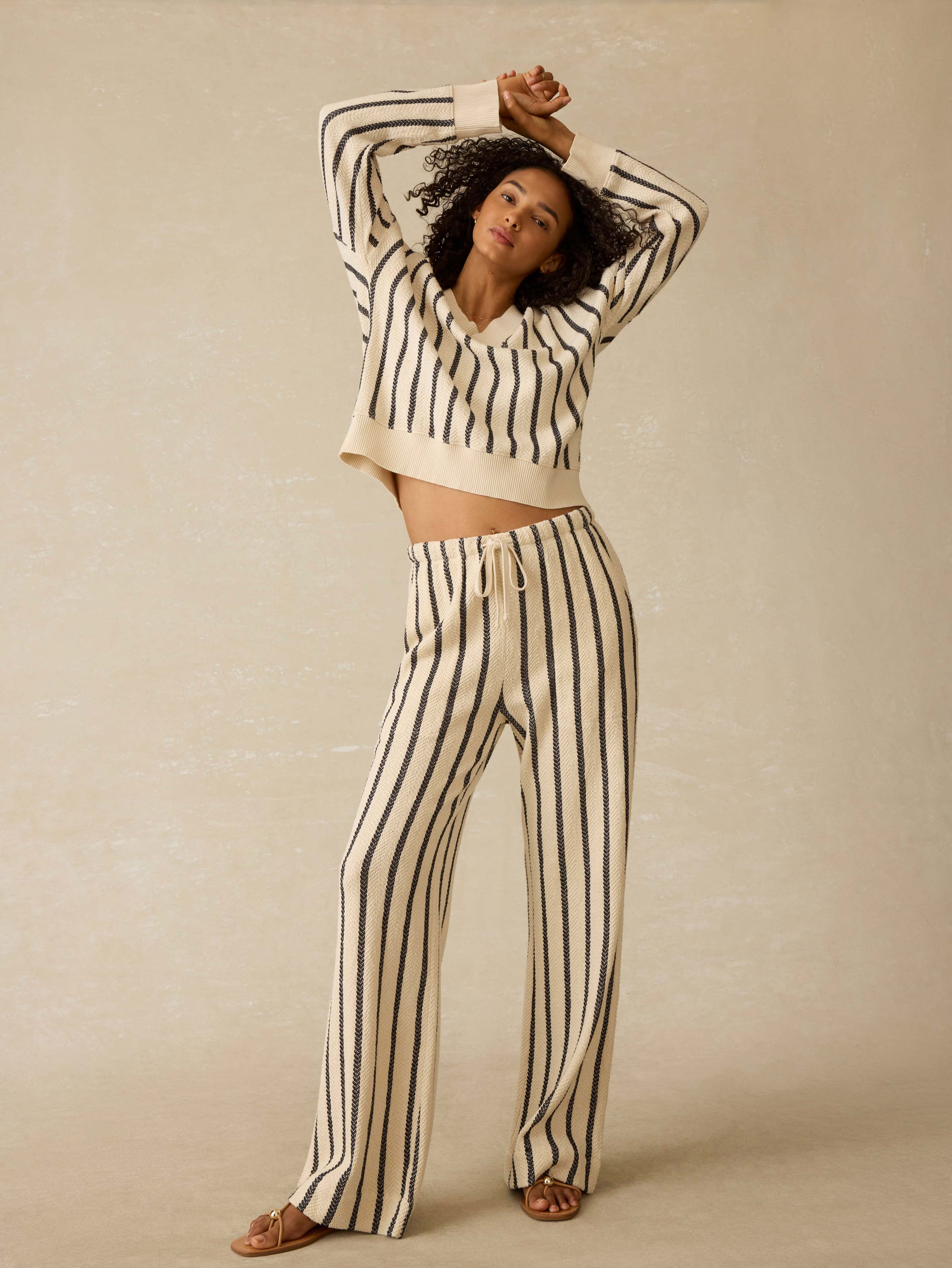 Dockside V-Neck Sweatshirt - Moon Shadow Stripe