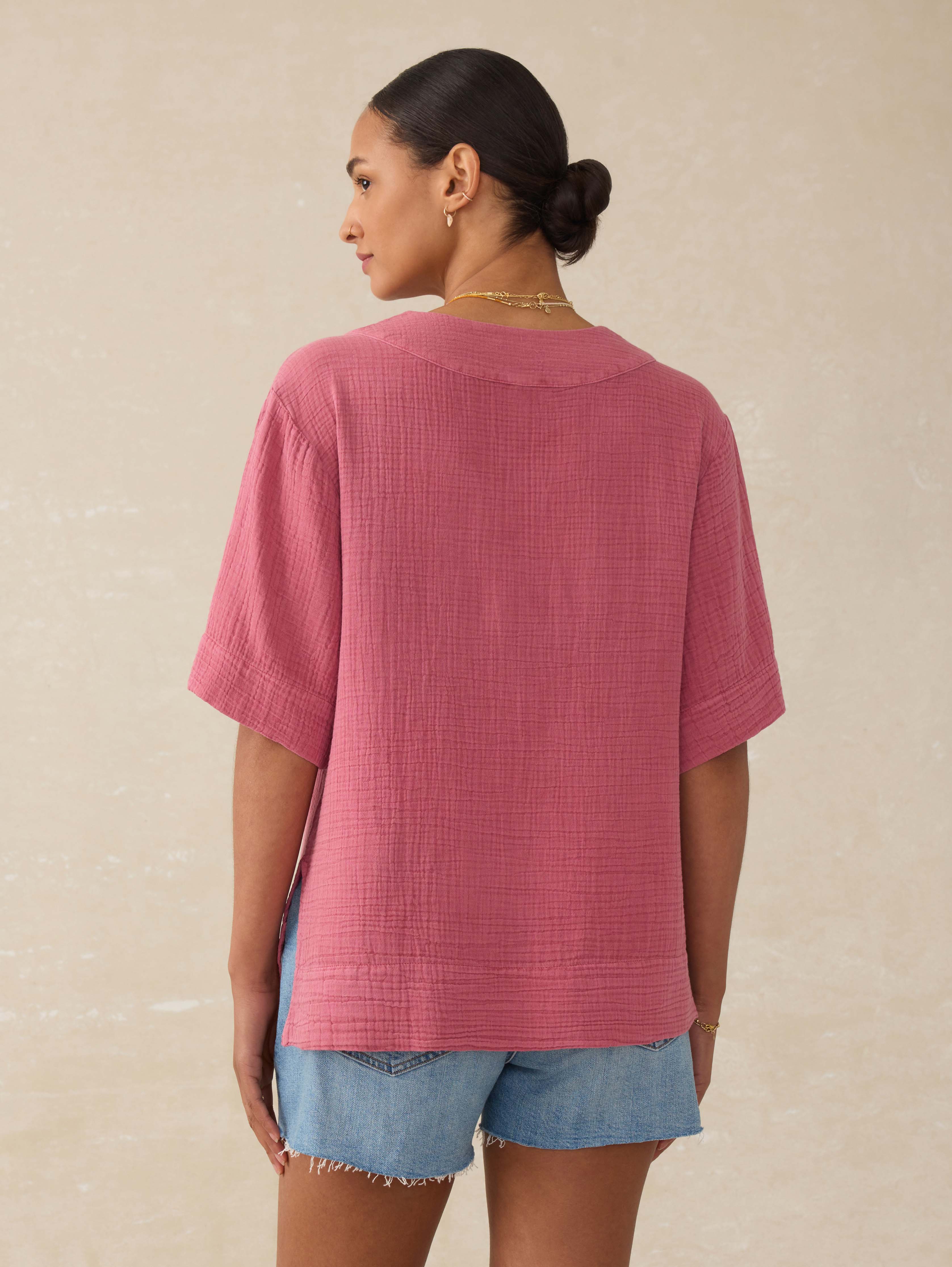 Dune Cotton Gauze Short Sleeve Popover - Heather Rose