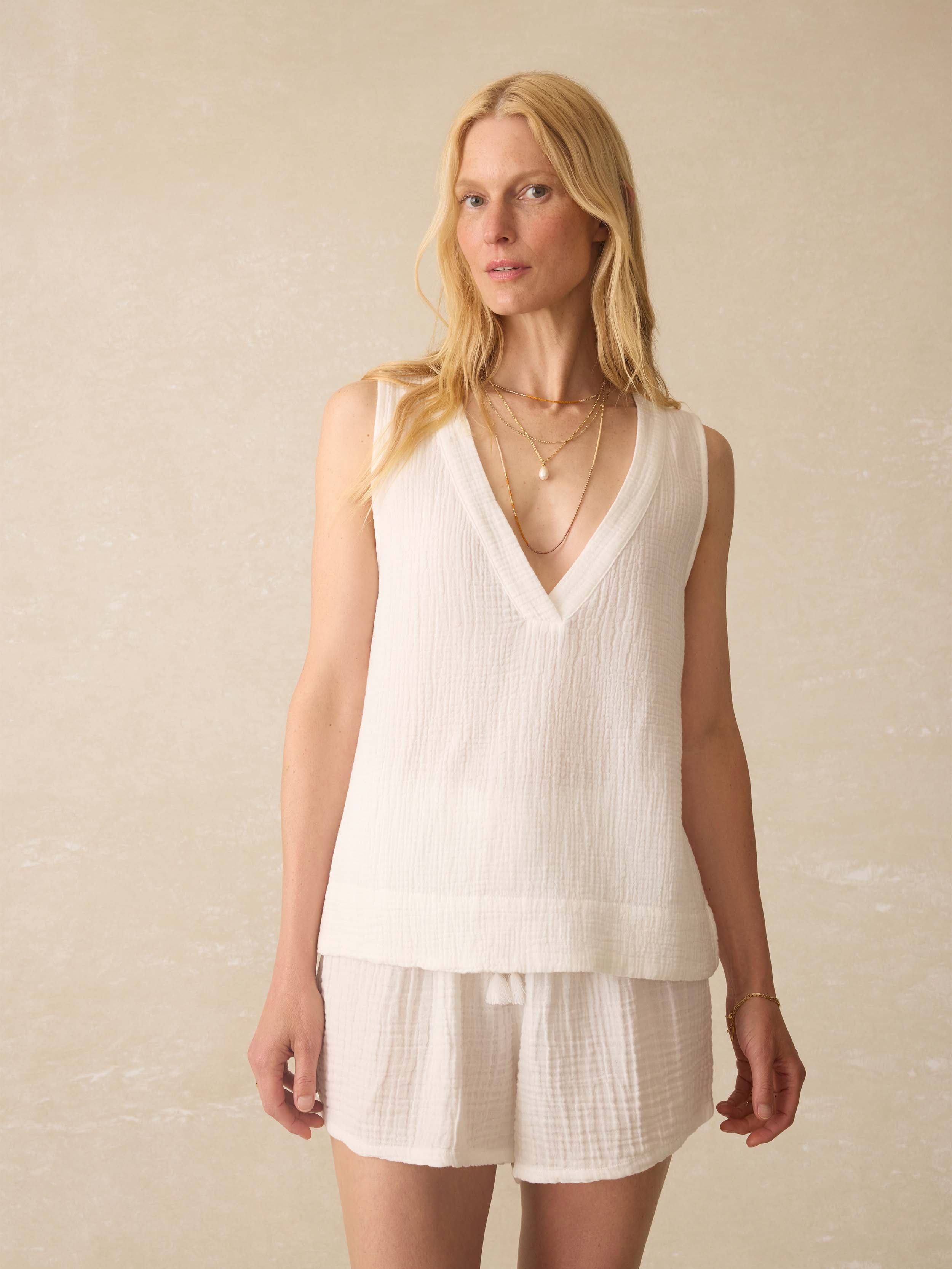 Dune Cotton Gauze Sleeveless Popover - White