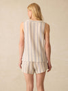 Dune Cotton Gauze Sleeveless Popover - Aqua Sea Stripe