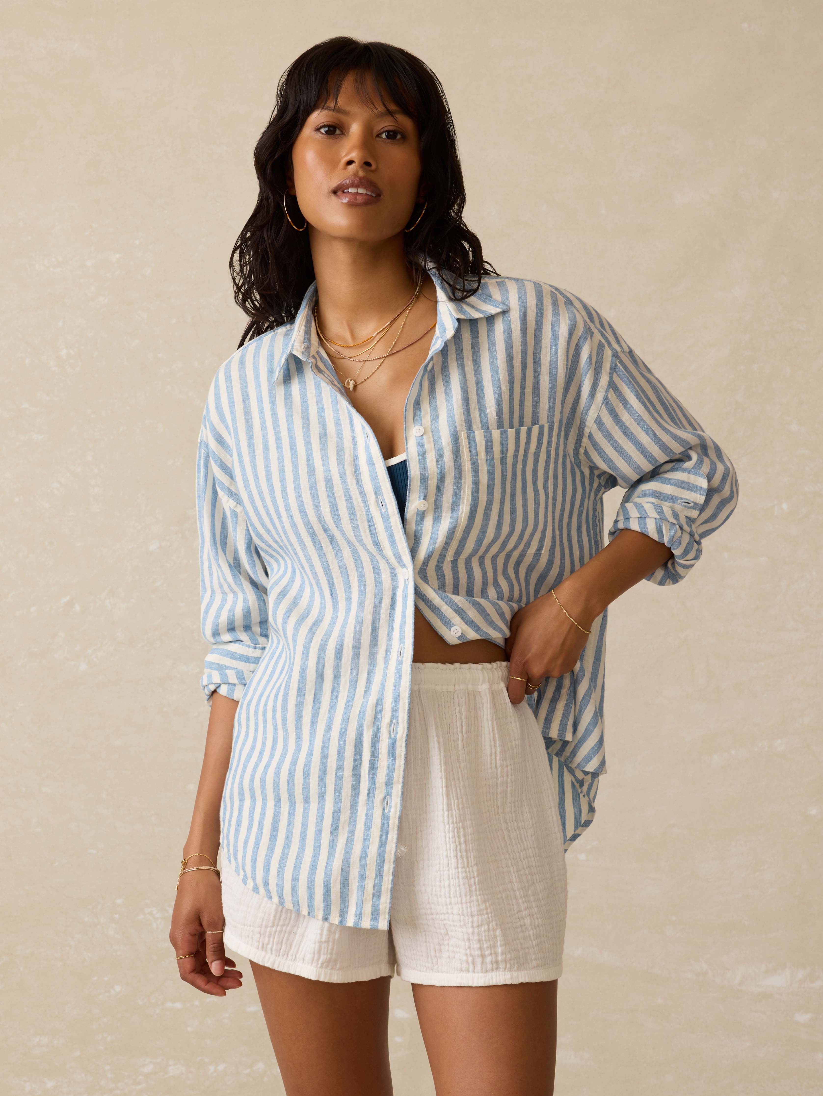 Laguna Linen Relaxed Shirt - Ocean Lucy Stripe