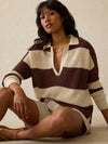Miramar Linen Polo Sweater - Cocoa Rugby Stripe