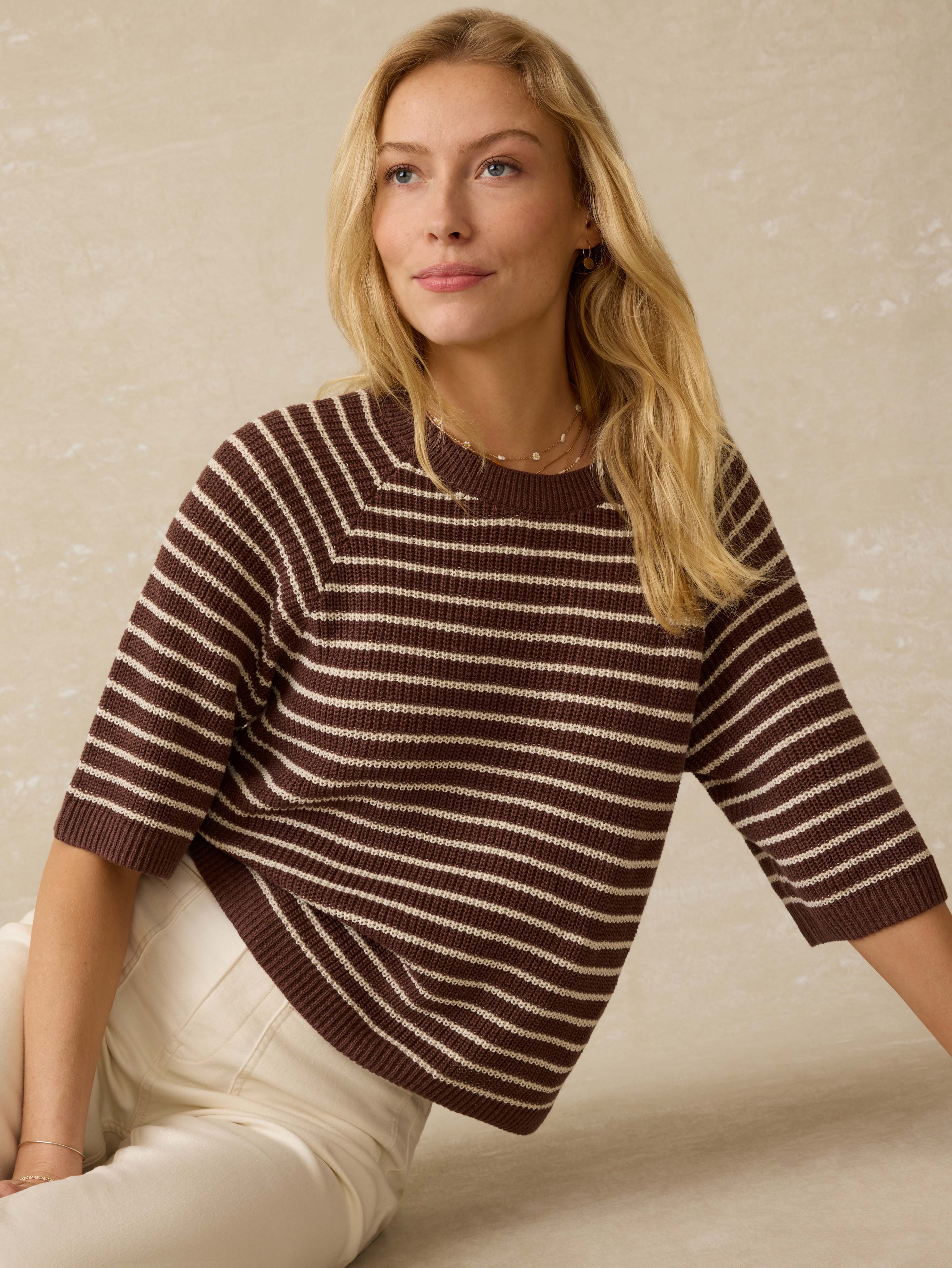 (取寄) ファリティ レディース ミラマー リネン ポロ Faherty women Miramar Linen Polo Cocoa Rugby Stripe Miramar Linen Polo Sweater - Cocoa Rugby Stripe | Faherty Brand