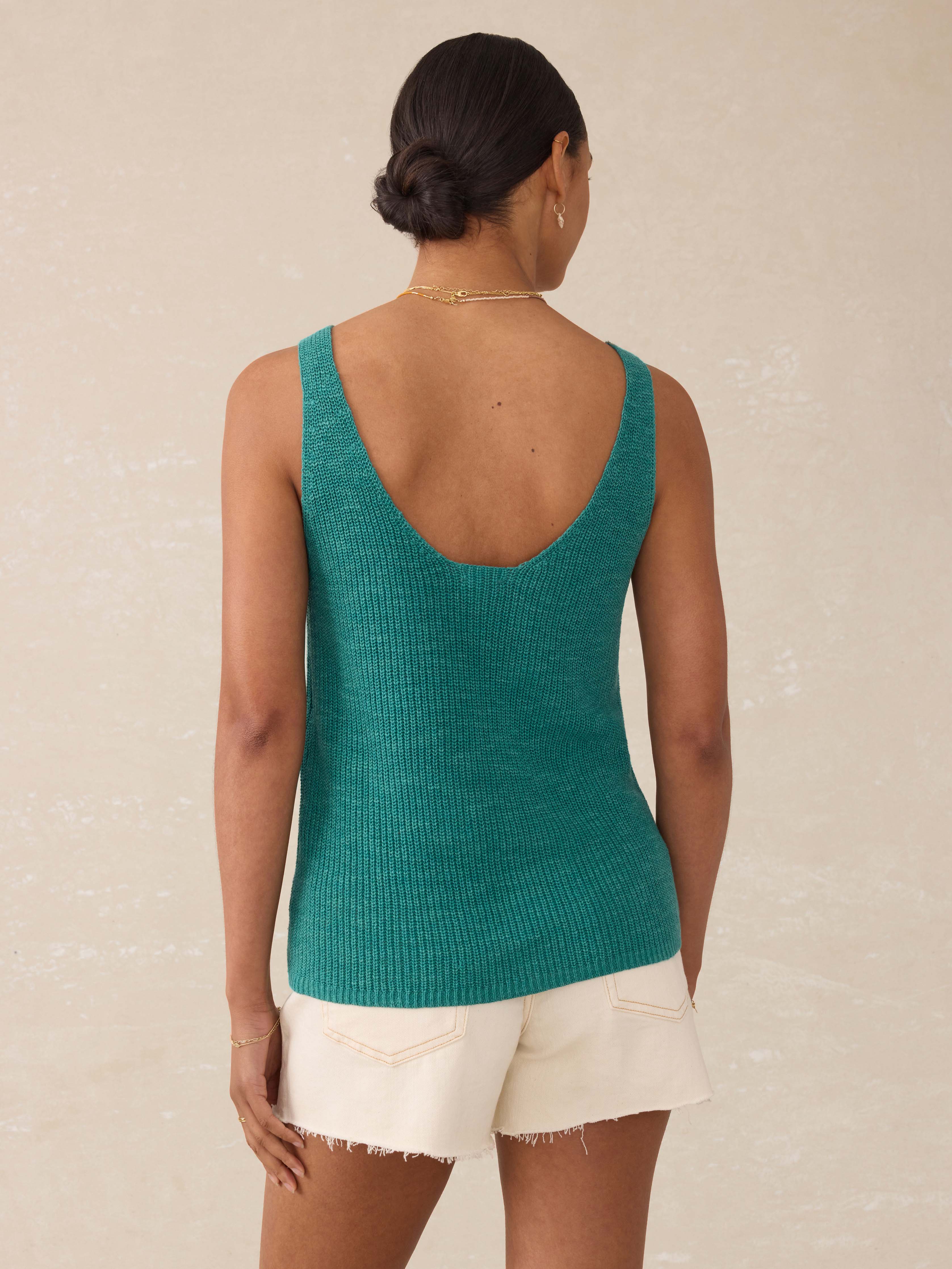 Miramar Linen V-Neck Tank - Deep Jungle