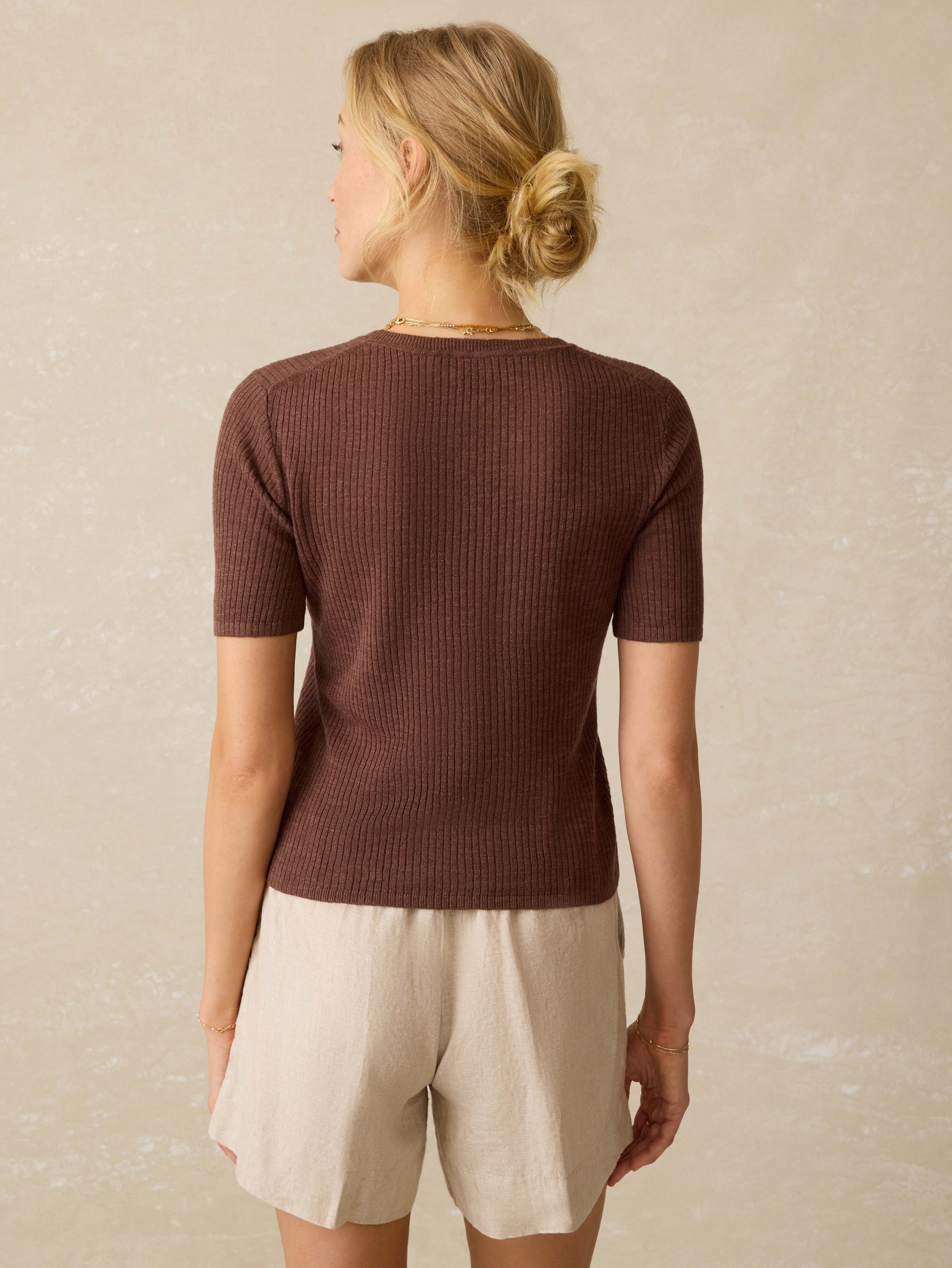 Miramar Linen Mini Rib Tee - Cocoa
