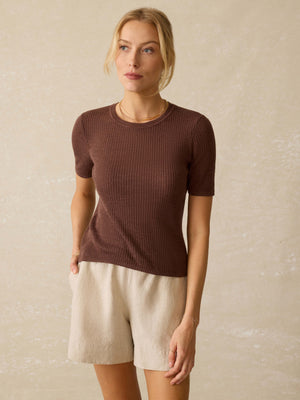 Miramar Linen Mini Rib Tee - Cocoa