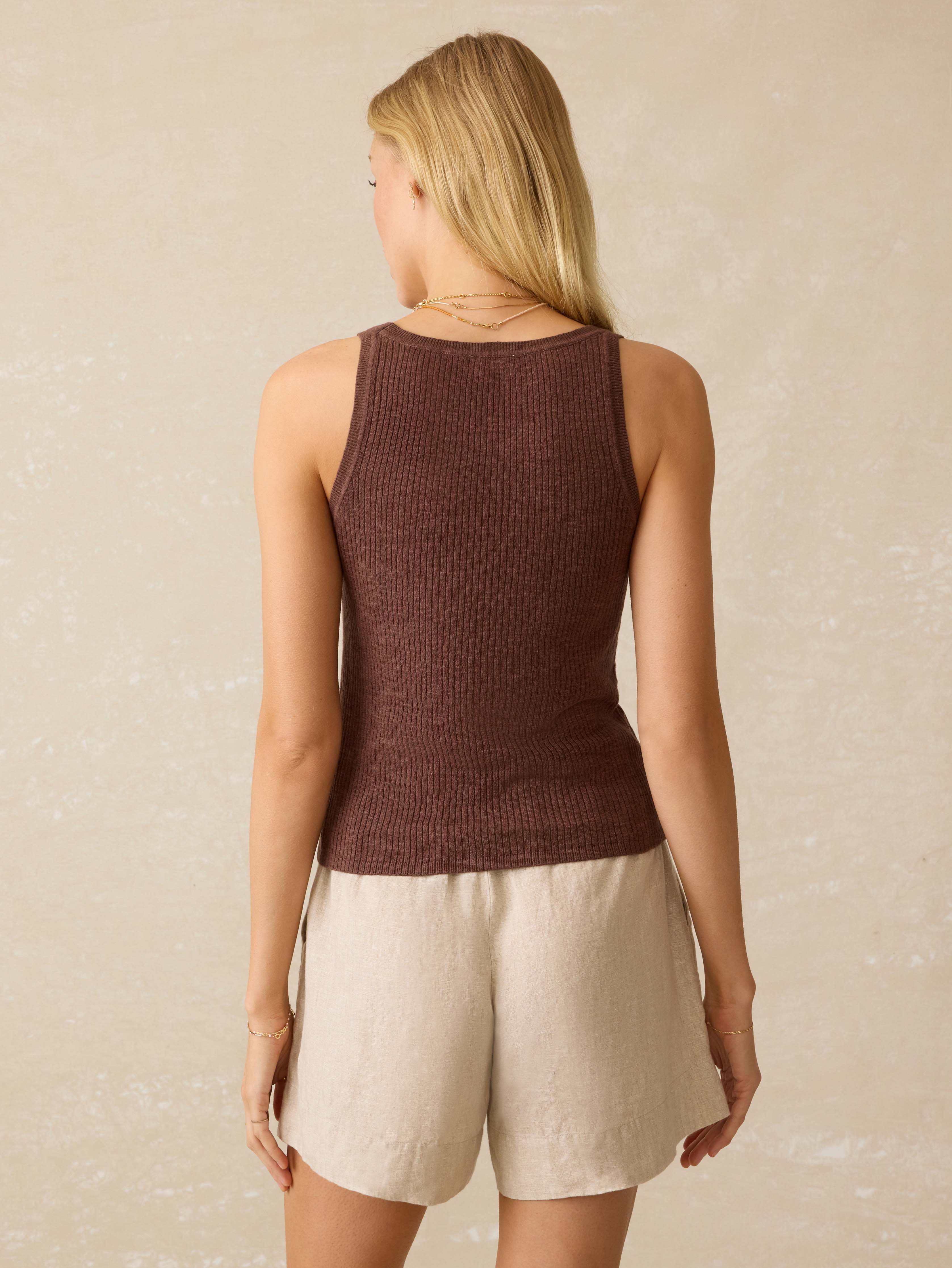 Miramar Linen Mini Rib Tank - Cocoa