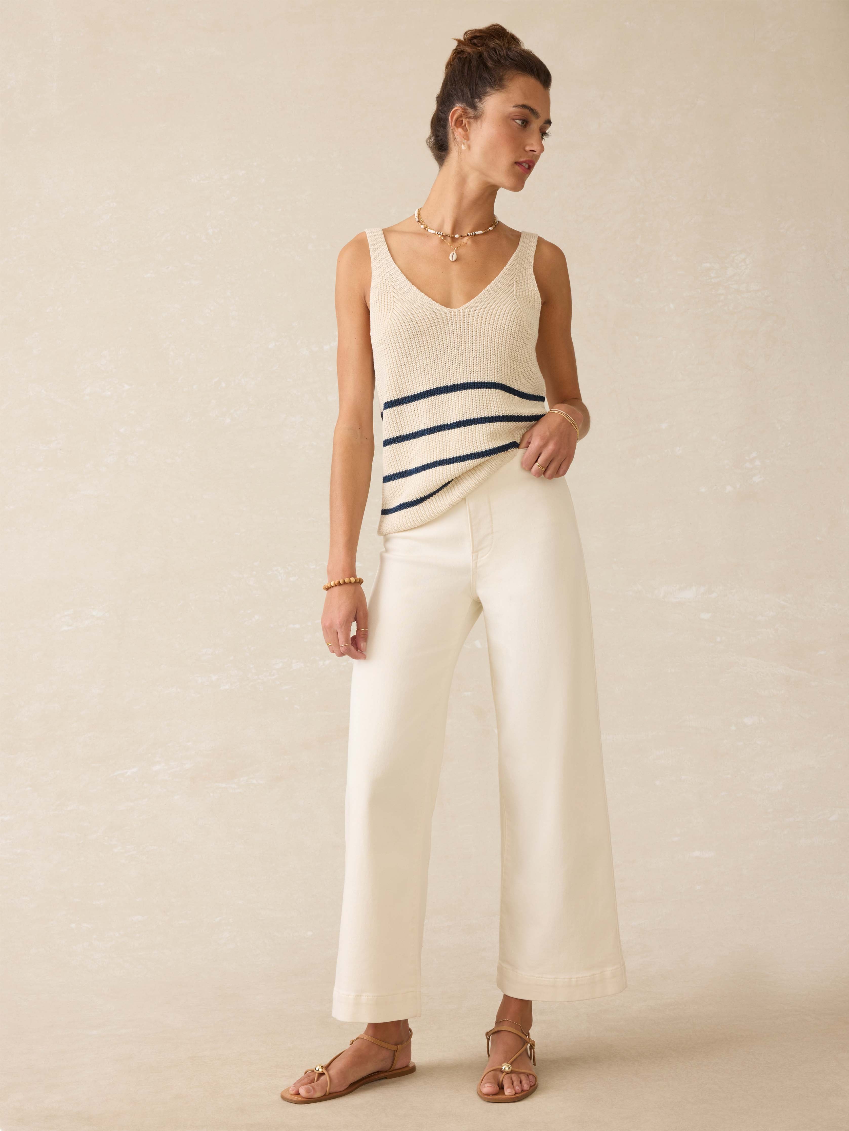 Miramar Linen V-Neck Tank - Sand Cove Stripe