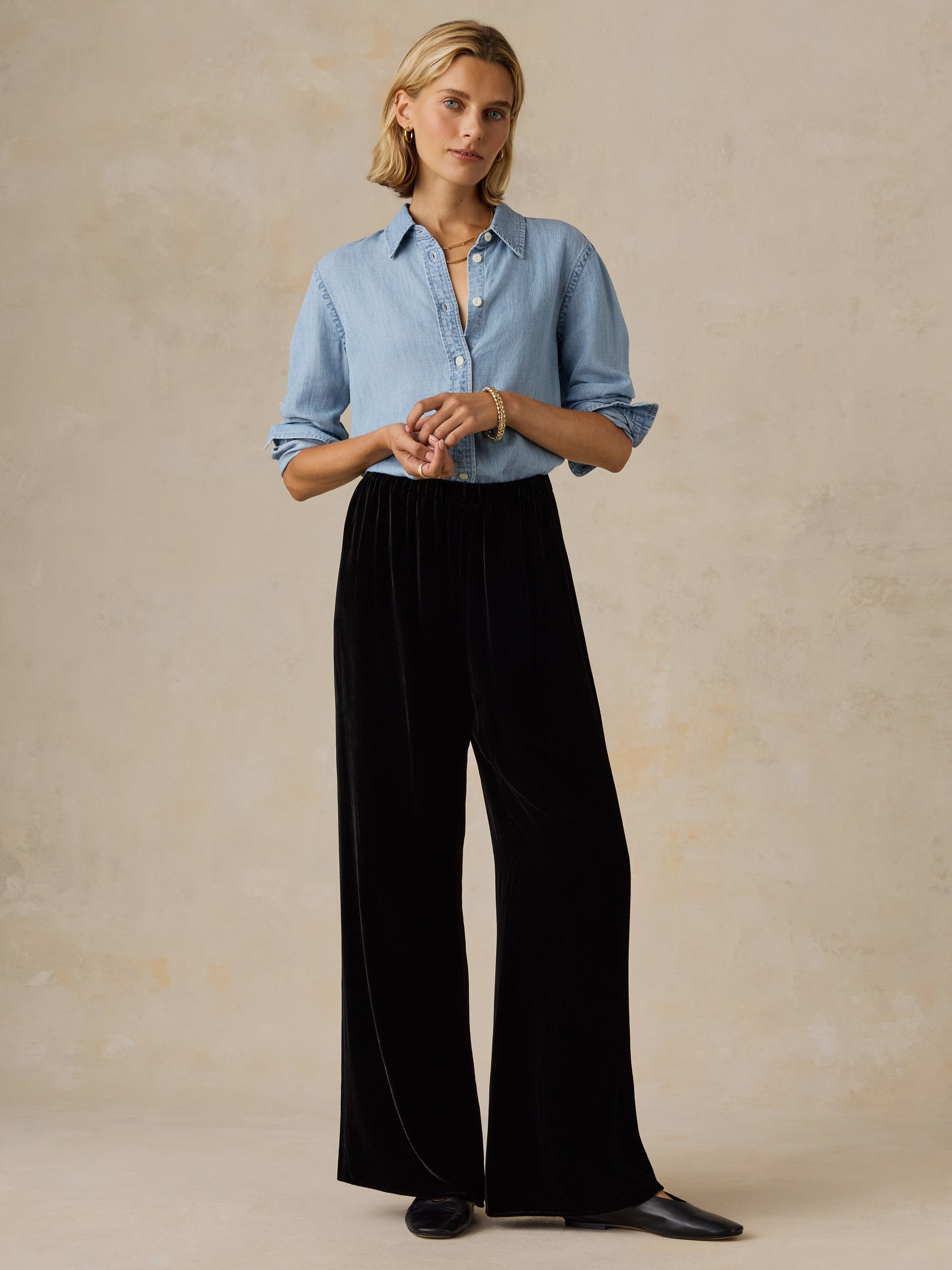 Silk Velvet Pull On Pant - Black
