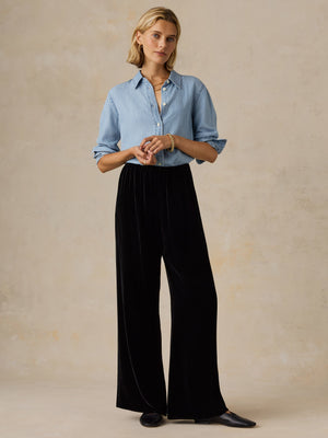 Silk Velvet Pull On Pant - Black