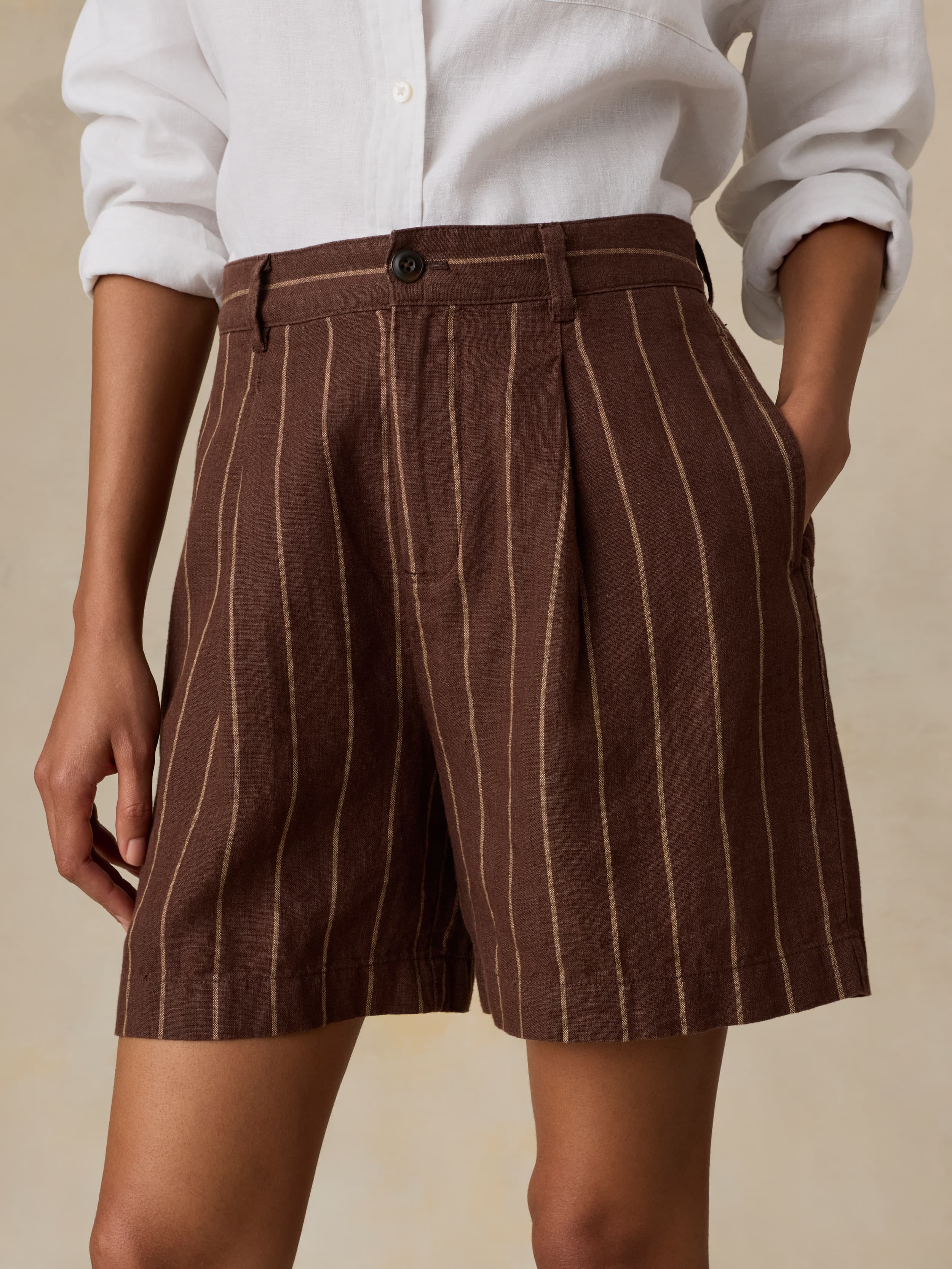 Sun Strider Linen Pleated Short - Harbor Line Stripe | Faherty Brand