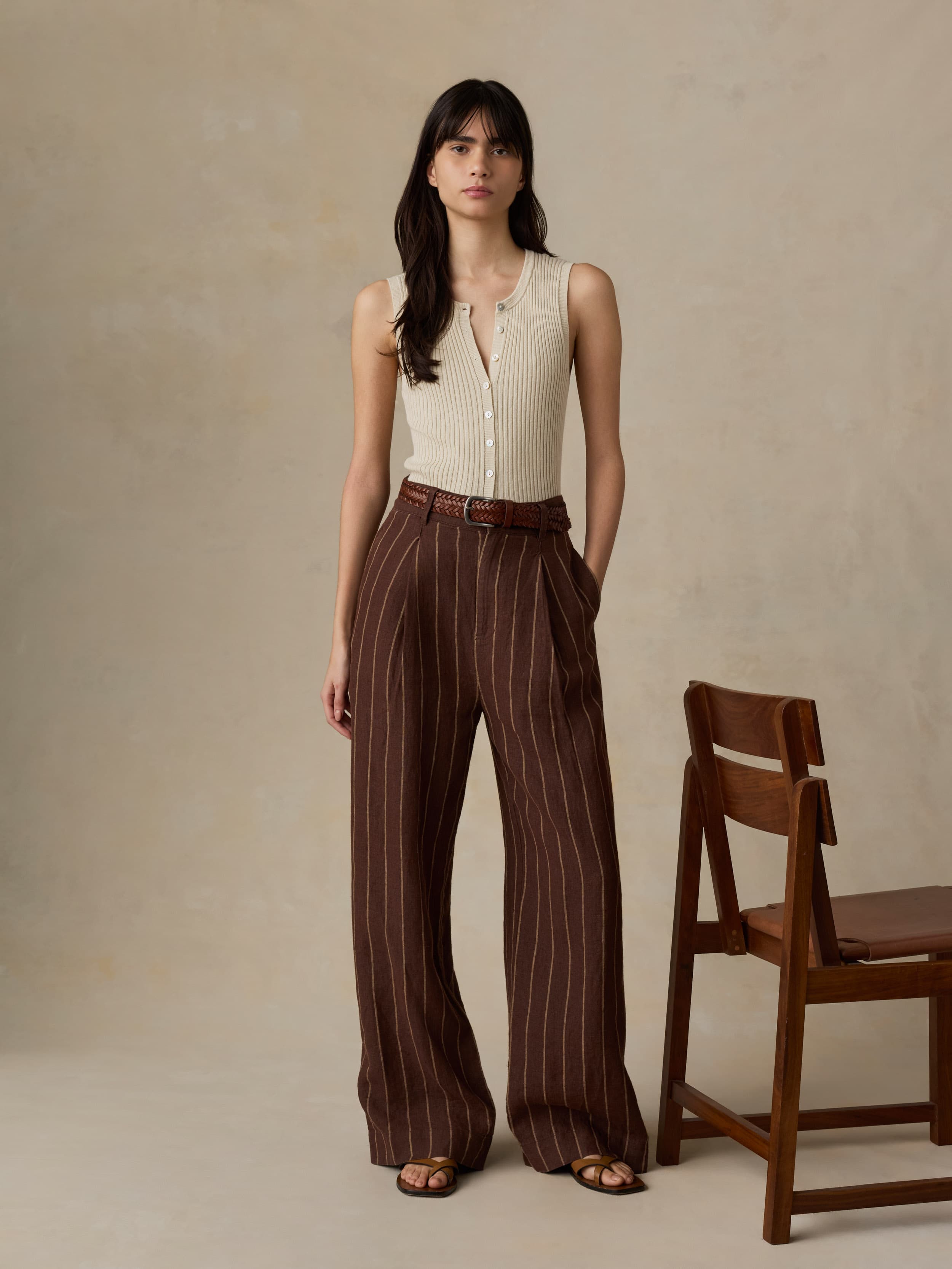 Sun Strider Linen Pleated Pant - Harbor Line Stripe | Faherty Brand