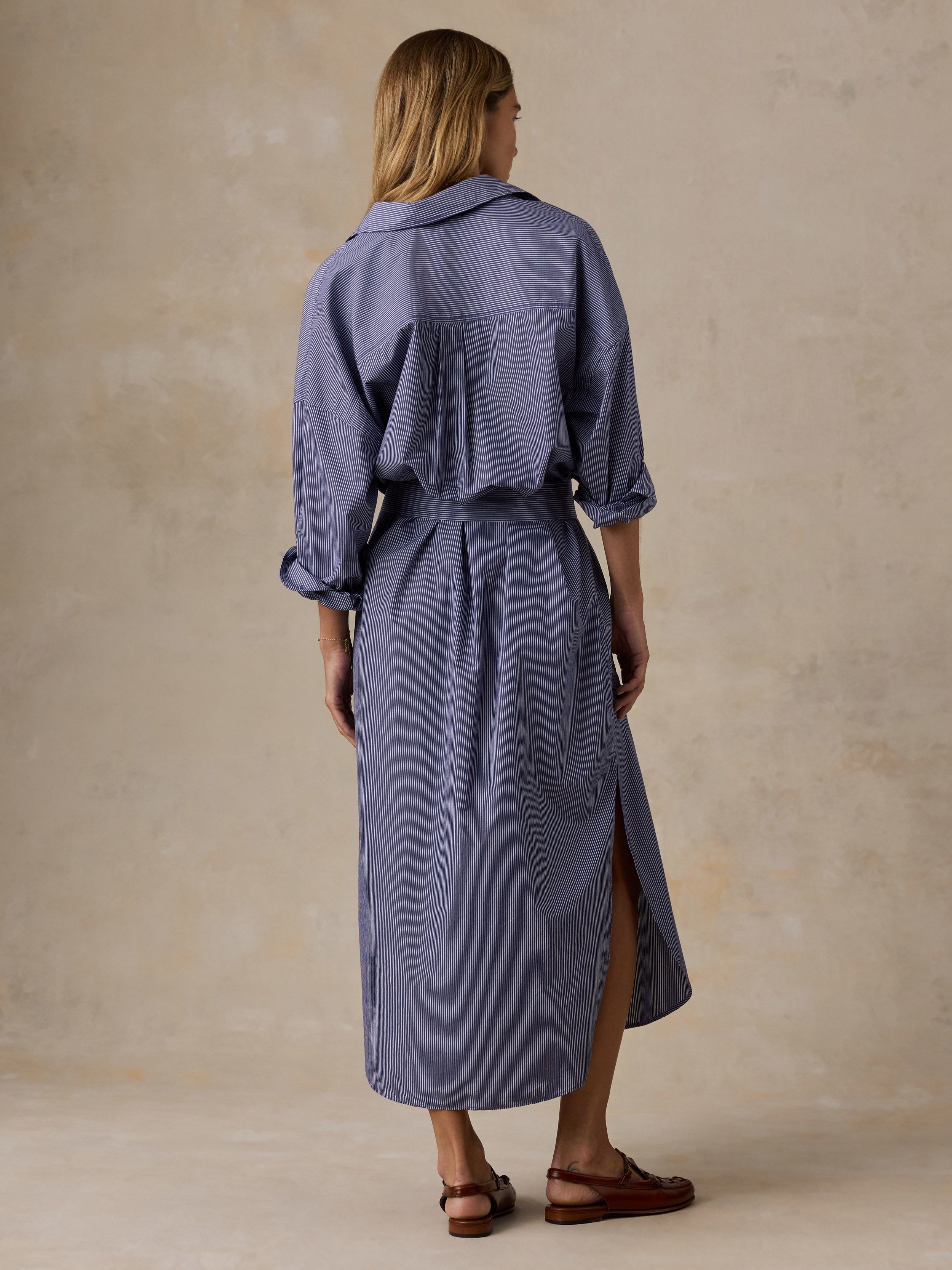 Coastal Poplin Rio Shirtdress - Sailor Ink Stripe