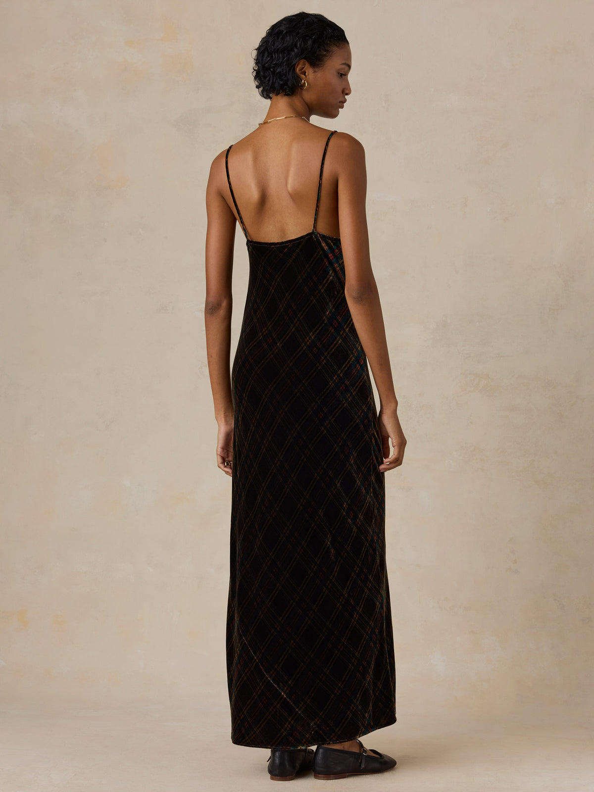 Harriet Silk Velvet Slip Dress - Moonward Plaid, image 3 of 5