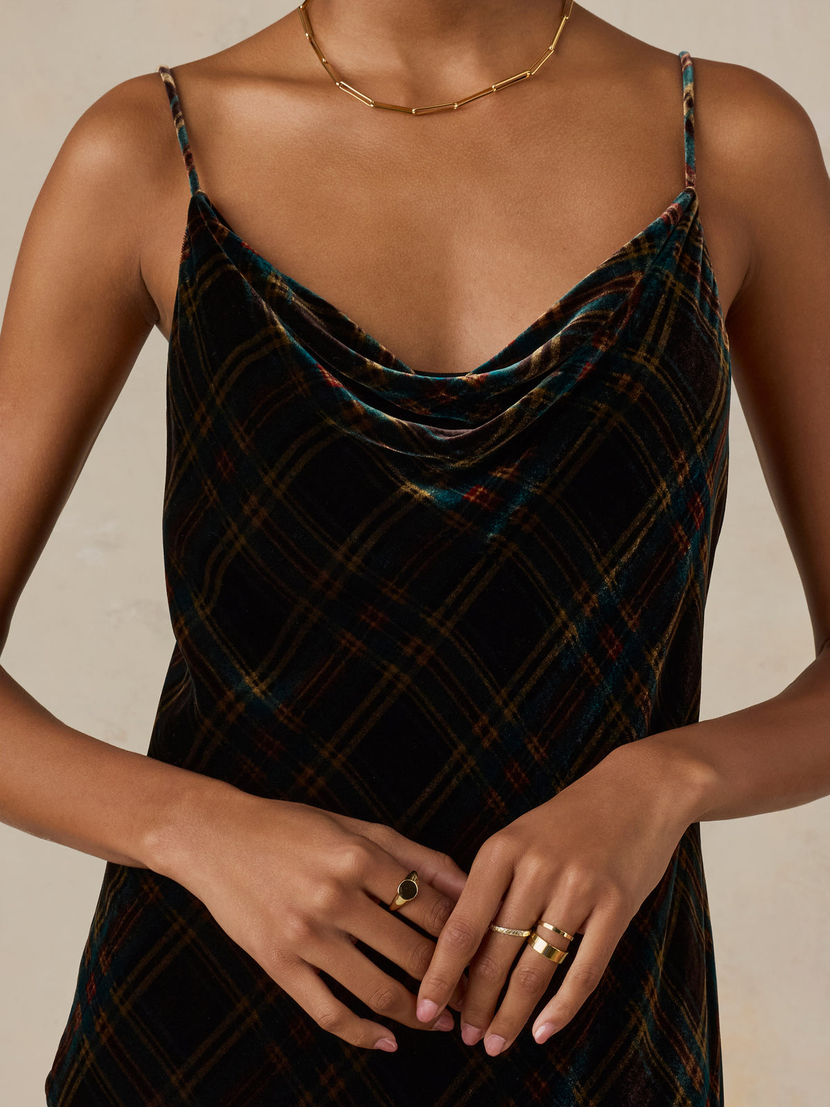 Harriet Silk Velvet Slip Dress - Moonward Plaid, image 2 of 5