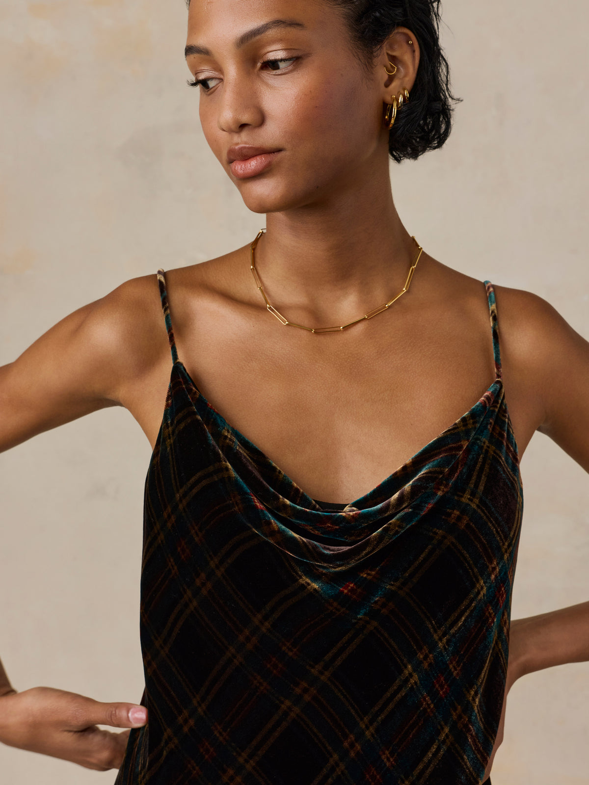 Harriet Silk Velvet Slip Dress - Moonward Plaid, image 4 of 5