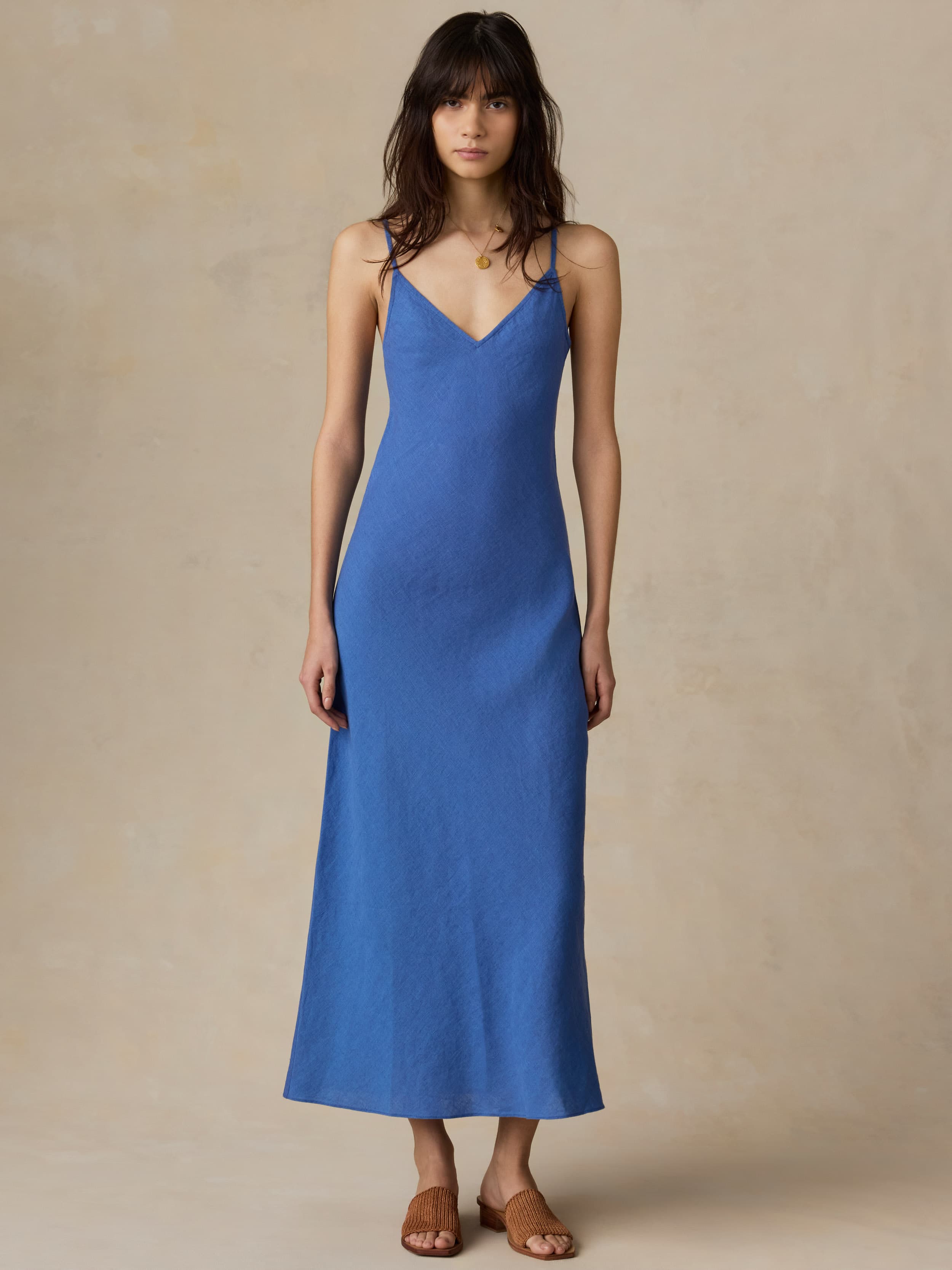 blue linen slip dress Maxi length Linen dress INDIANA / Linen slip dress
